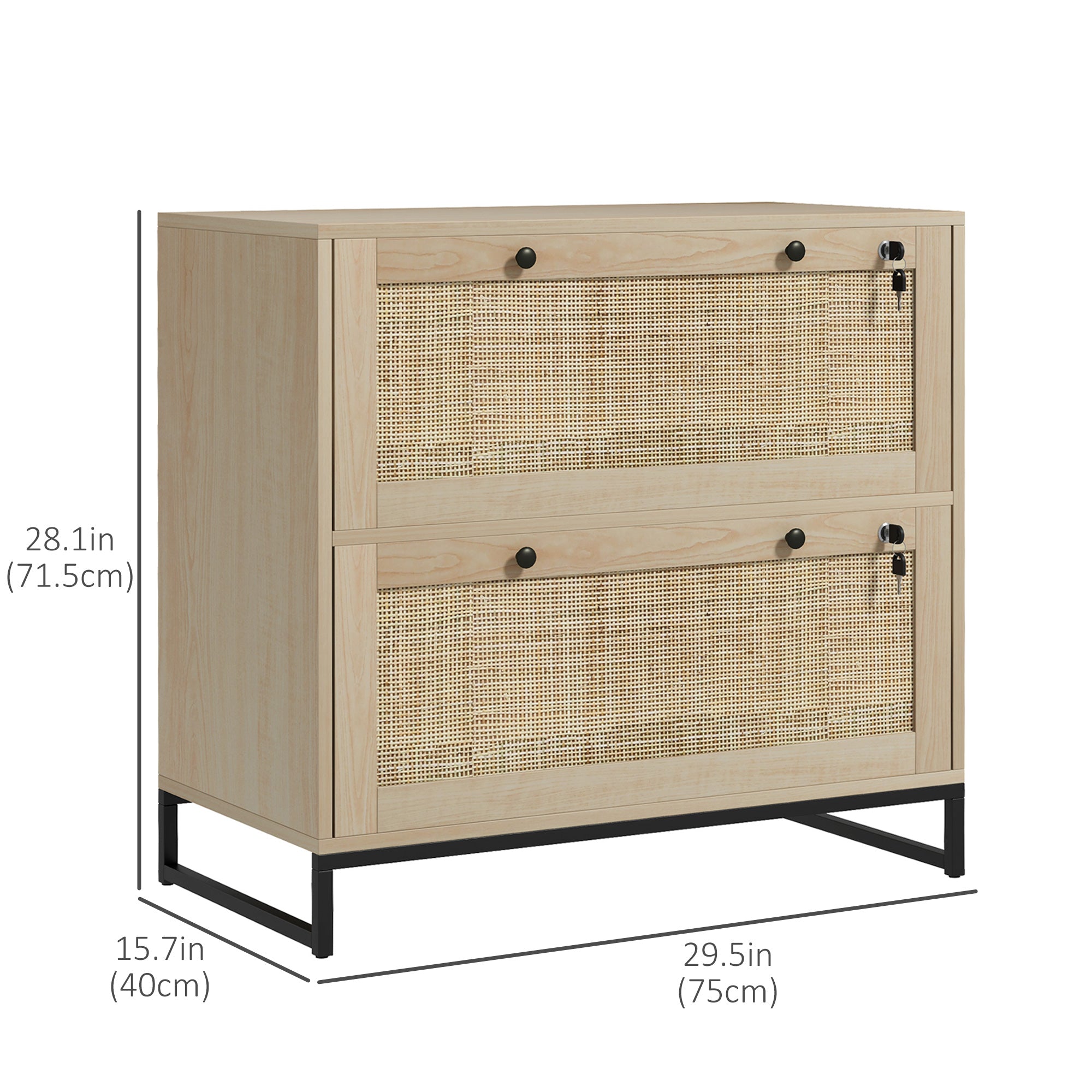 2-Drawer Rattan Filing Cabinet with Lock - Natural-Office Products > Office Furniture > Office Cabinets & Cupboards-DECOROLALA