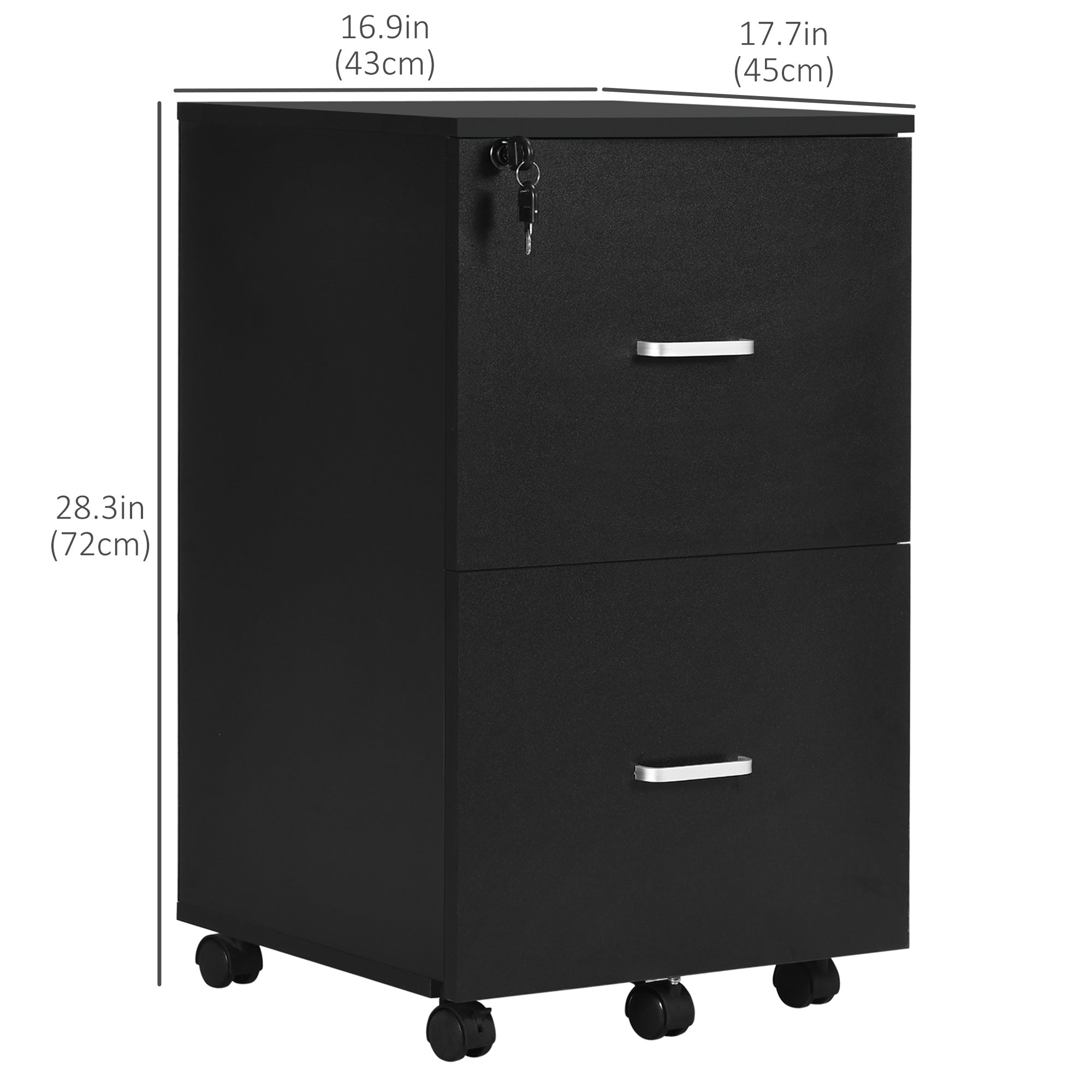 2 Drawer Rolling File Cabinet with Lock & Printer Stand - Black-Office Products > Office Furniture > Office Cabinets & Cupboards-DECOROLALA