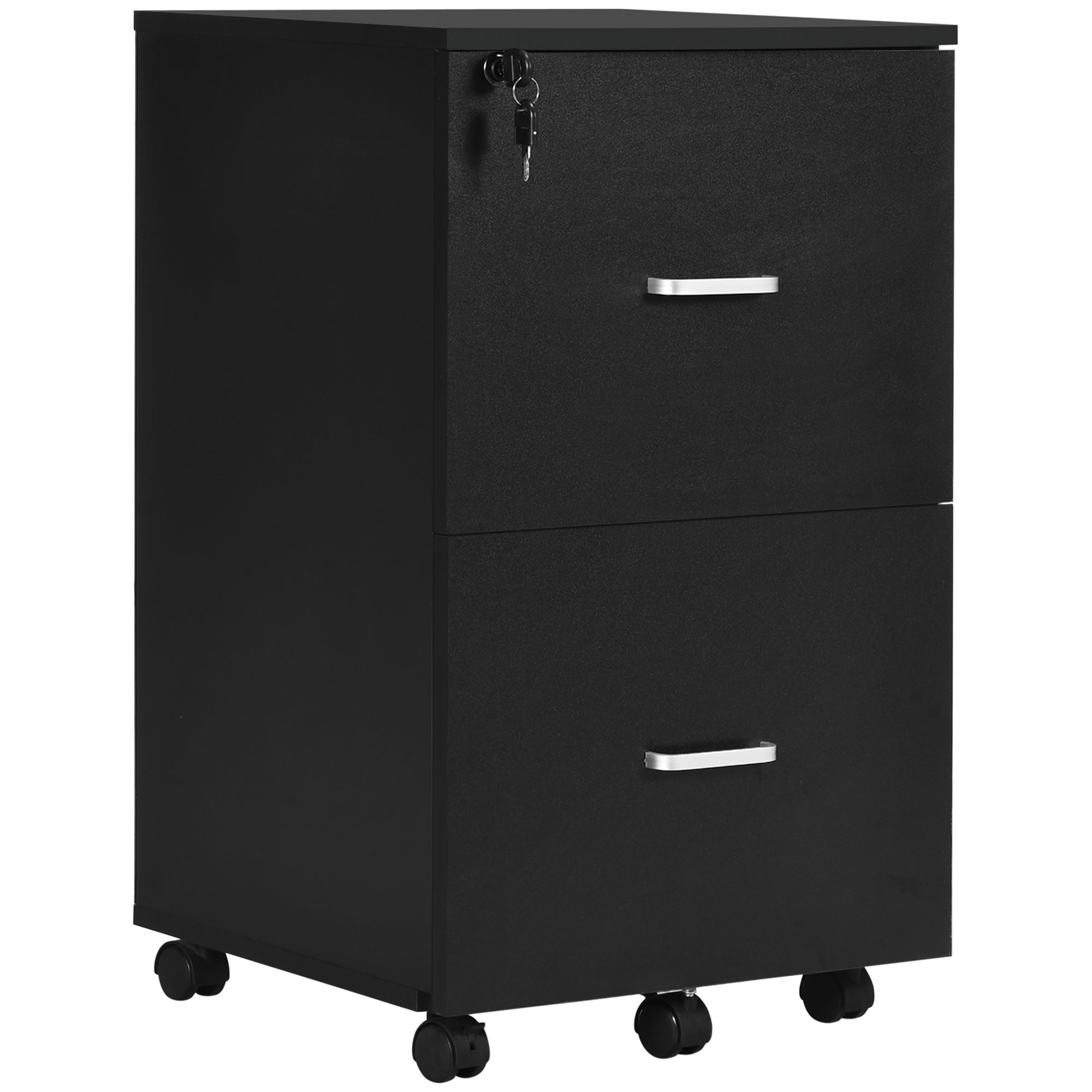 2 Drawer Rolling File Cabinet with Lock & Printer Stand - Black-Office Products > Office Furniture > Office Cabinets & Cupboards-DECOROLALA