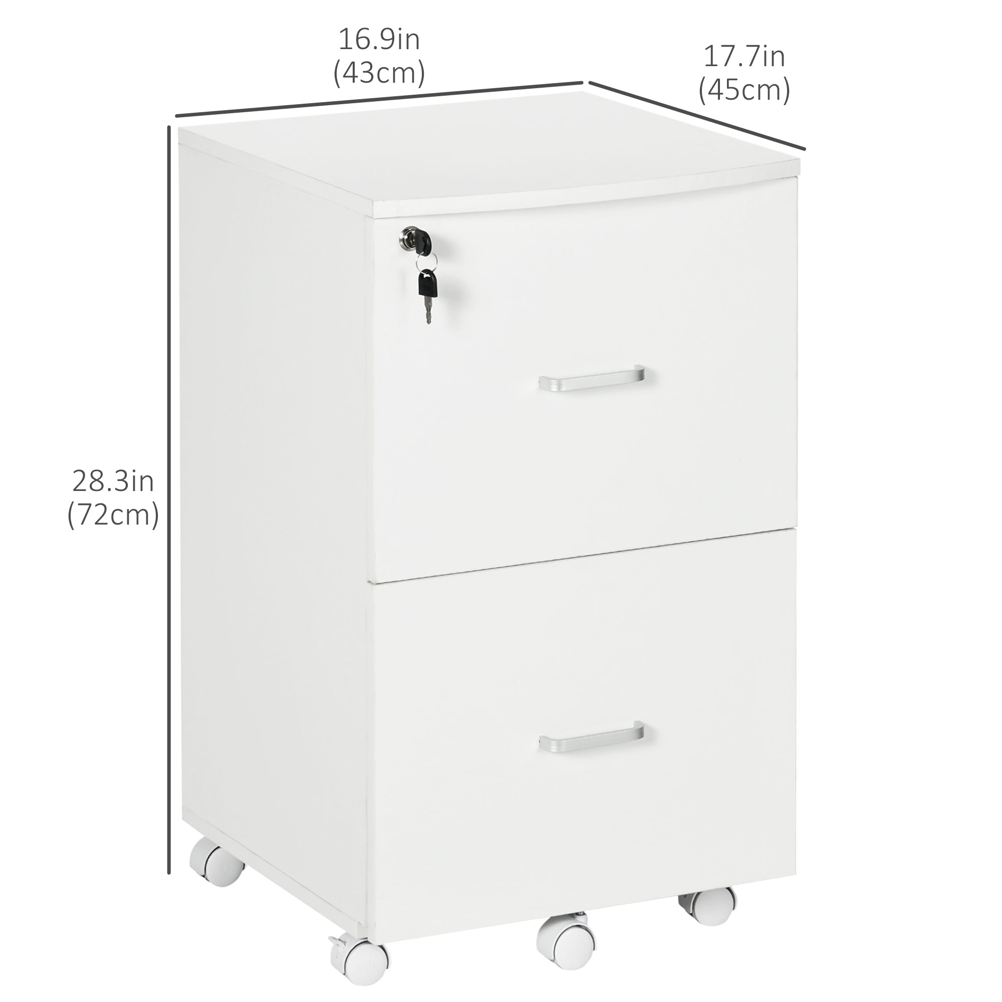 2 Drawer Rolling File Cabinet with Lock & Printer Stand - White-Office Products > Office Furniture > Office Cabinets & Cupboards-DECOROLALA