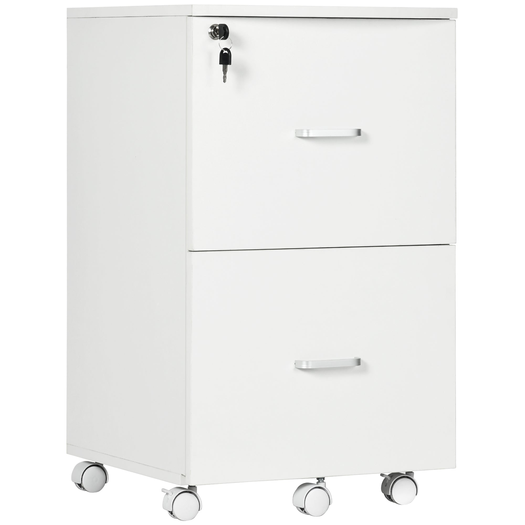 2 Drawer Rolling File Cabinet with Lock & Printer Stand - White-Office Products > Office Furniture > Office Cabinets & Cupboards-DECOROLALA