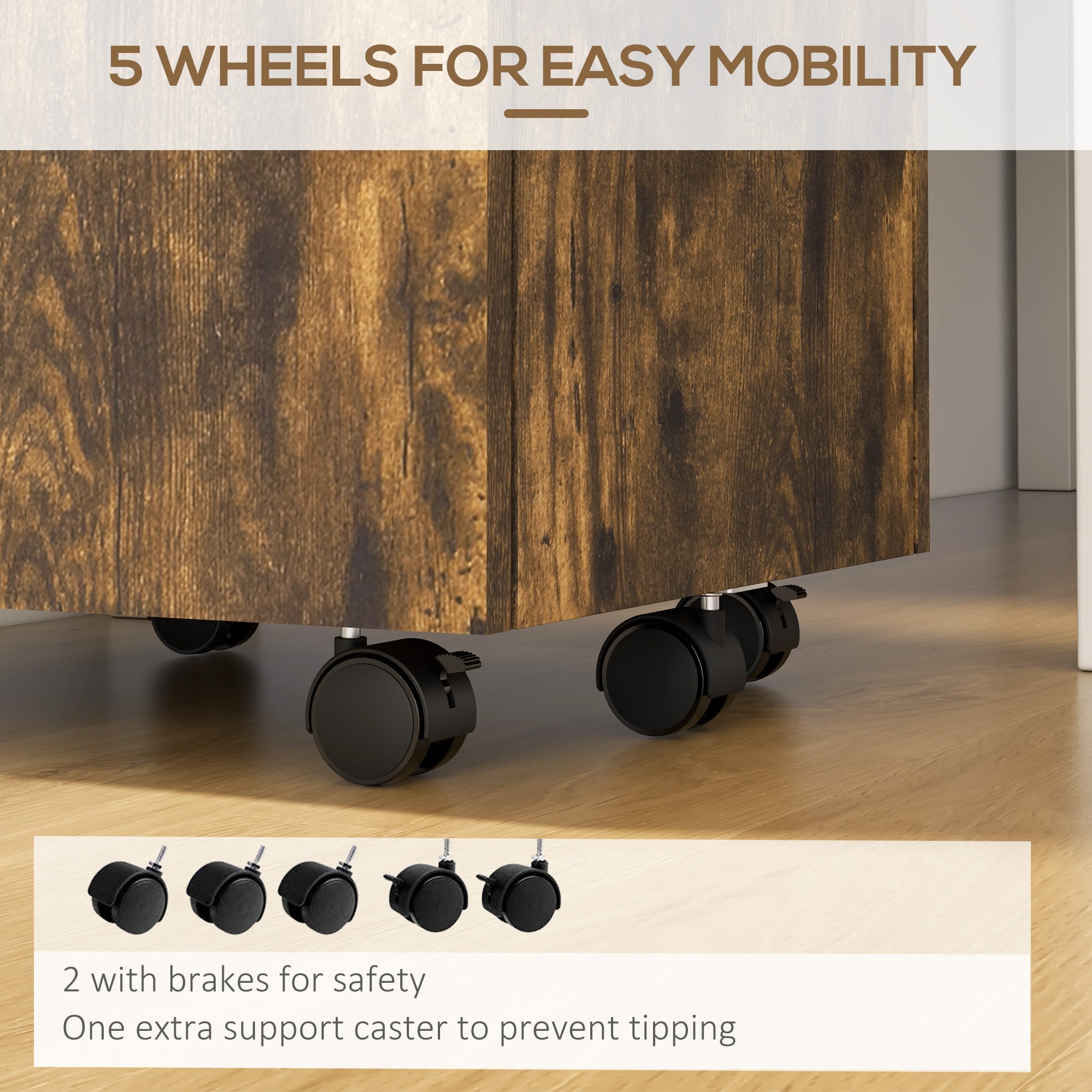 2-Drawer Rolling Filing Cabinet with Lock - Rustic Brown-Office Products > Office Furniture > Office Cabinets & Cupboards-DECOROLALA