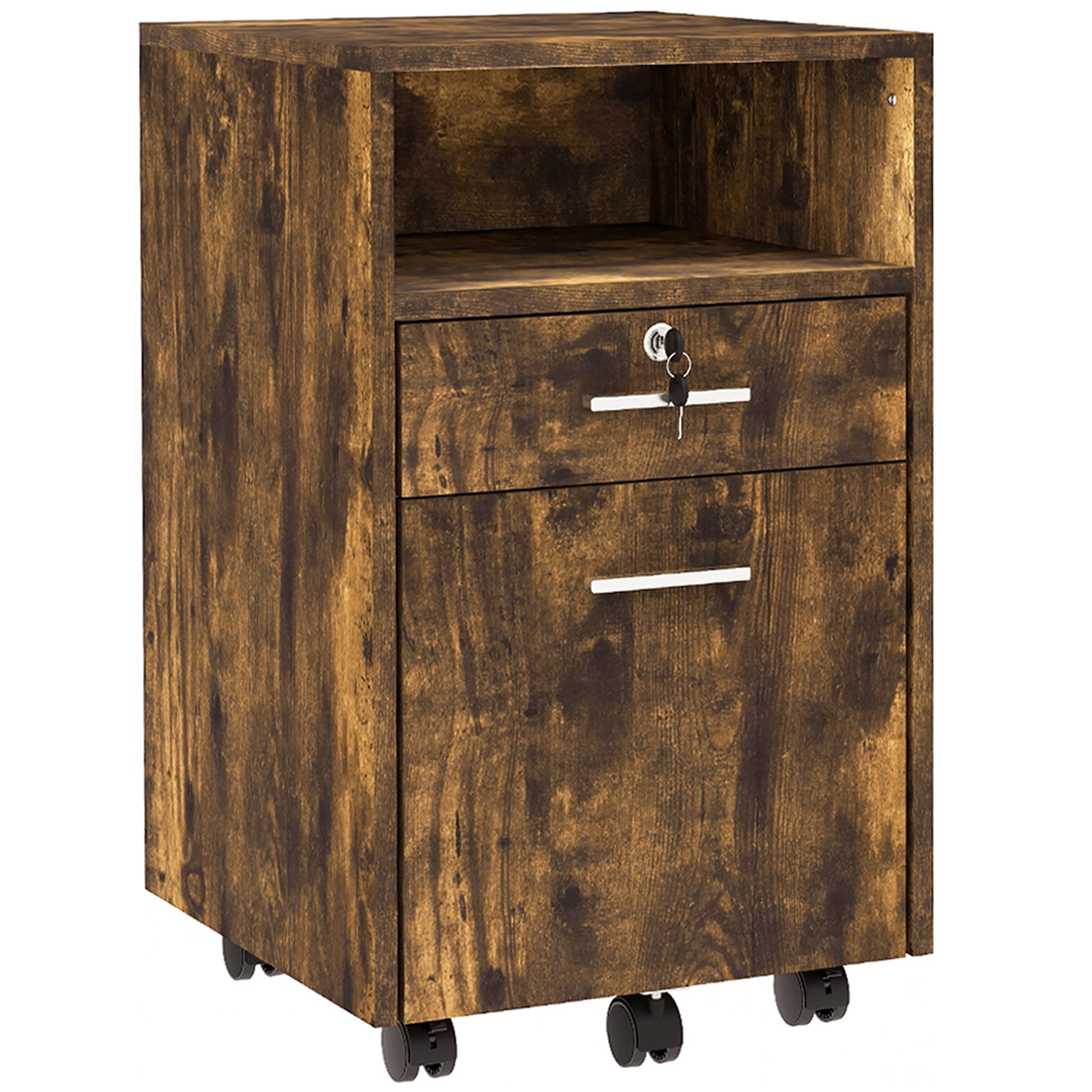2-Drawer Rolling Filing Cabinet with Lock - Rustic Brown-Office Products > Office Furniture > Office Cabinets & Cupboards-DECOROLALA