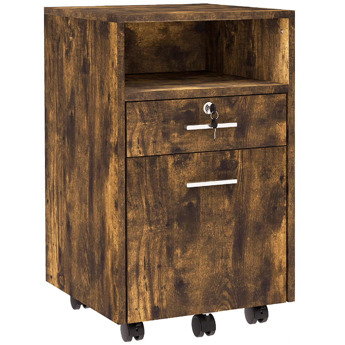 2-Drawer Rolling Filing Cabinet with Lock - Rustic Brown-Office Products > Office Furniture > Office Cabinets & Cupboards-DECOROLALA