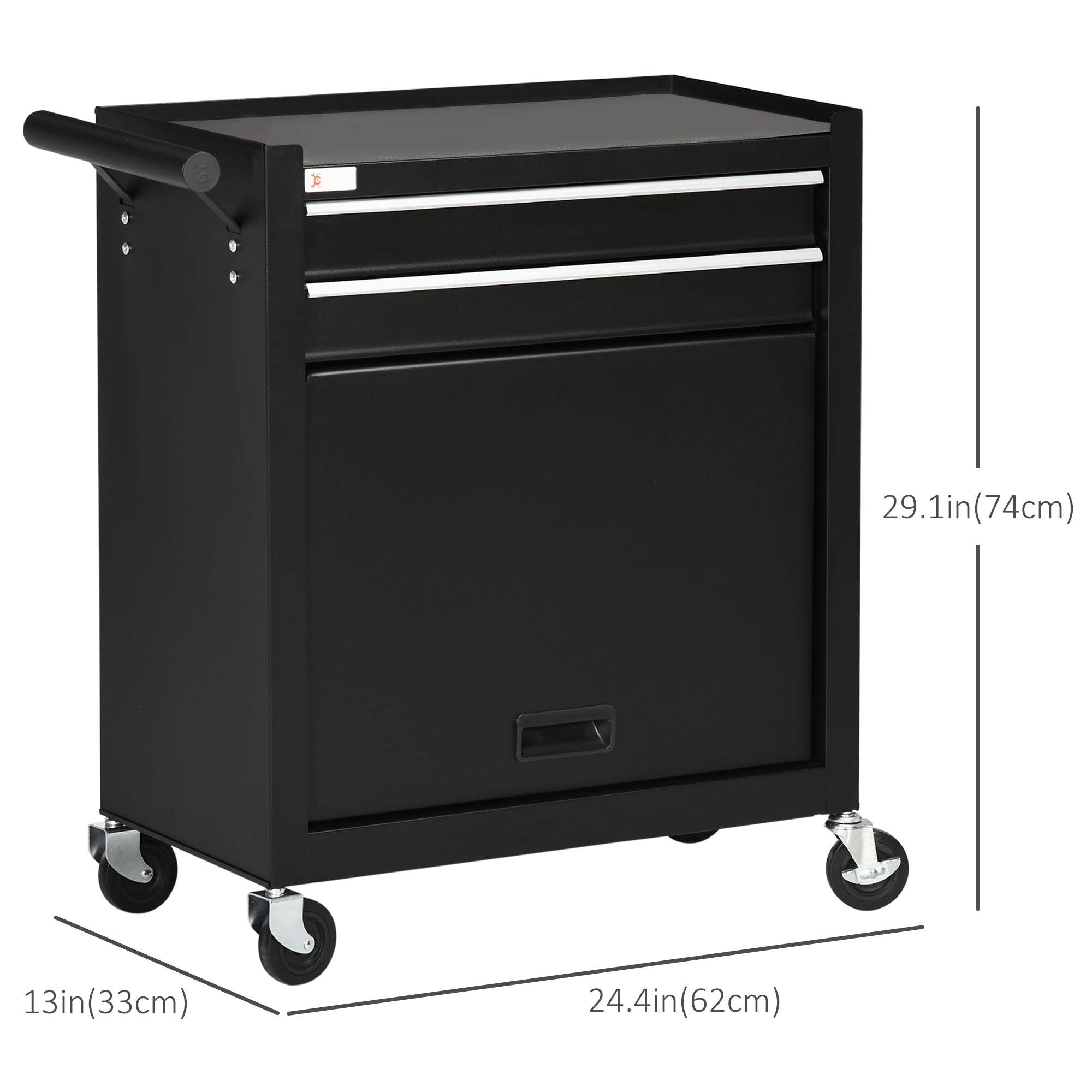 2-Drawer Rolling Steel Tool Chest Cabinet - Black-DECOROLALA