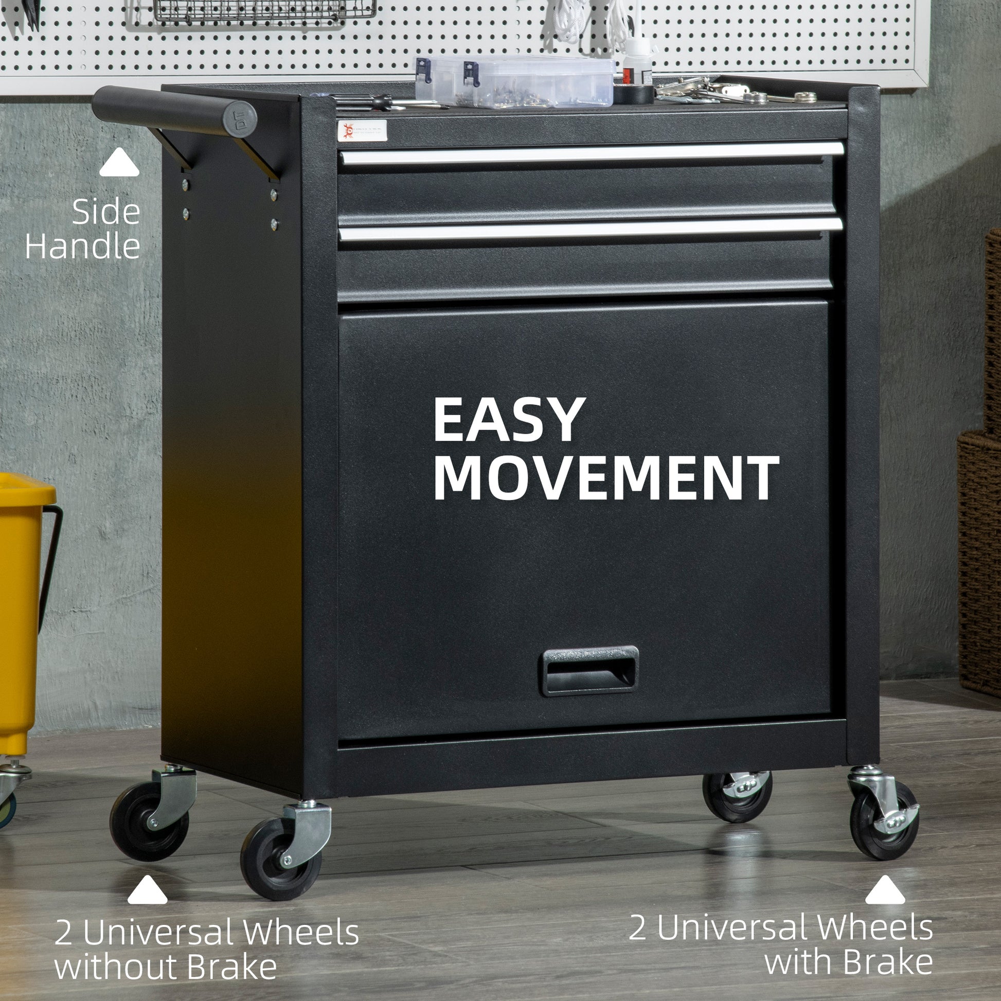 2-Drawer Rolling Steel Tool Chest Cabinet - Black-DECOROLALA