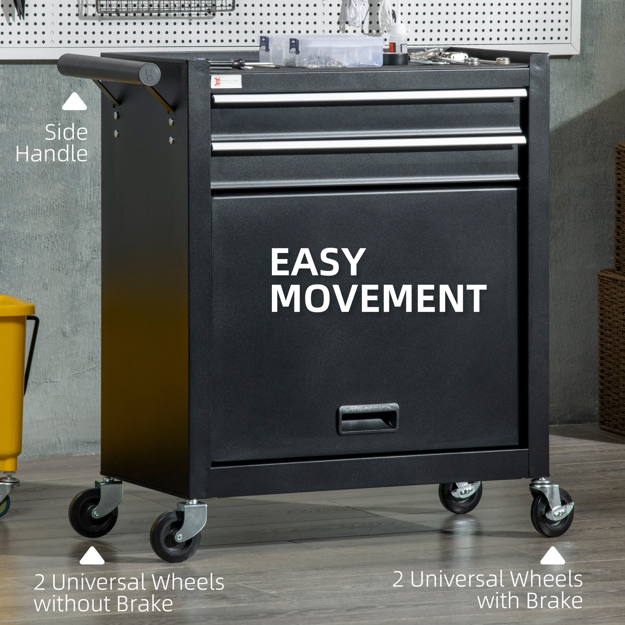 2-Drawer Rolling Steel Tool Chest Cabinet - Black-DECOROLALA