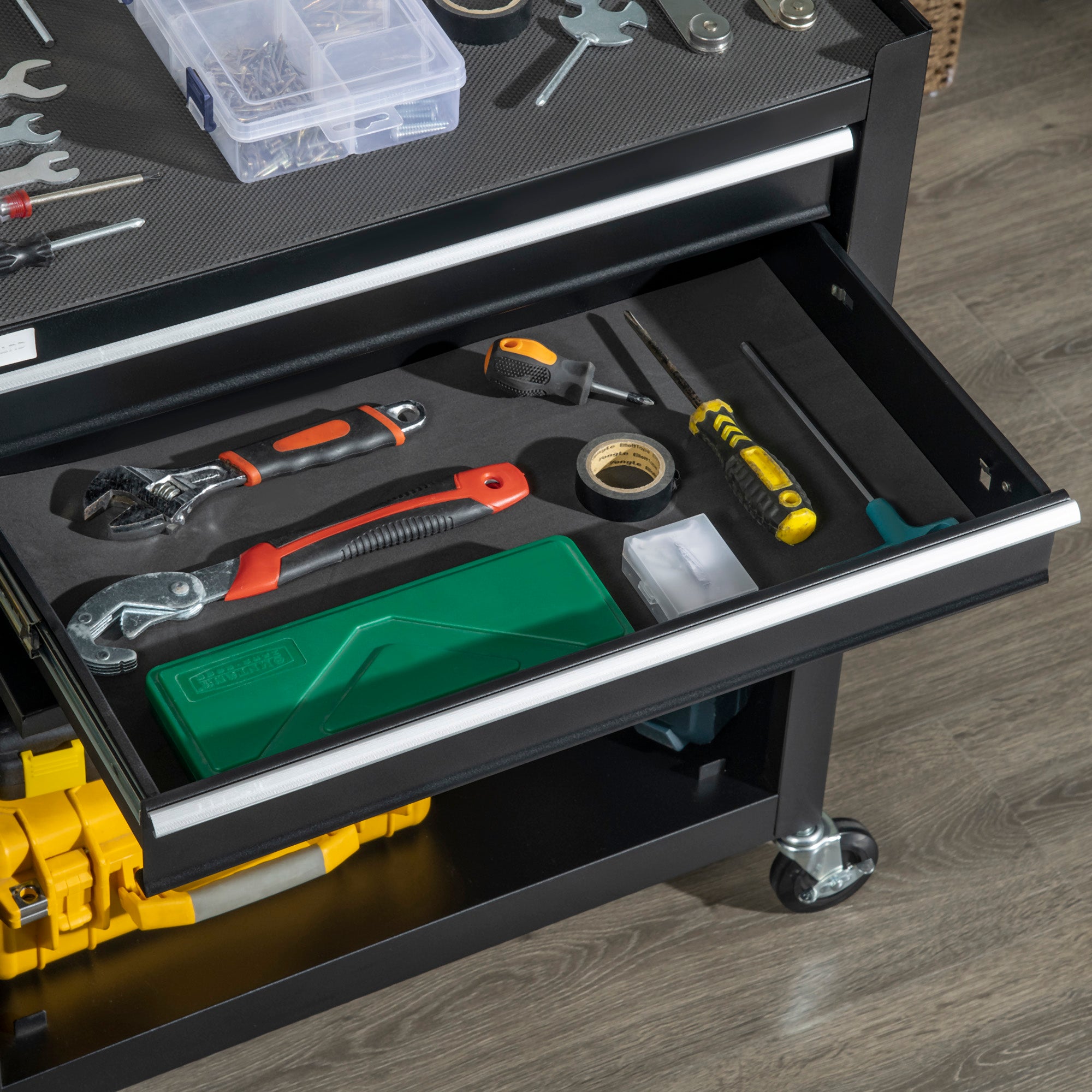2-Drawer Rolling Steel Tool Chest Cabinet - Black-DECOROLALA