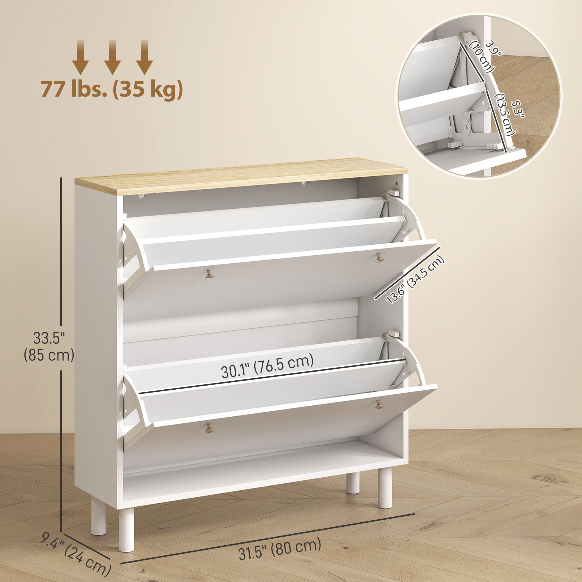 2-Drawer Shoe Storage Cabinet - White 16-Pair Slim Design-Home Furnishings > Storage & Organization > Shoe Storage Cabinets & Racks-DECOROLALA