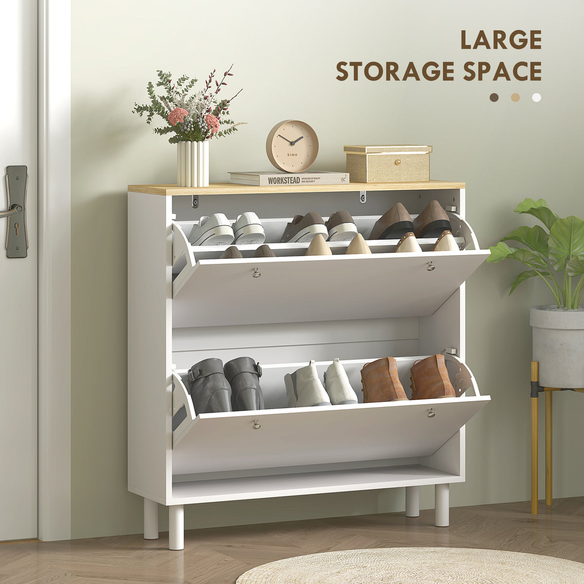 2-Drawer Shoe Storage Cabinet - White 16-Pair Slim Design-Home Furnishings > Storage & Organization > Shoe Storage Cabinets & Racks-DECOROLALA