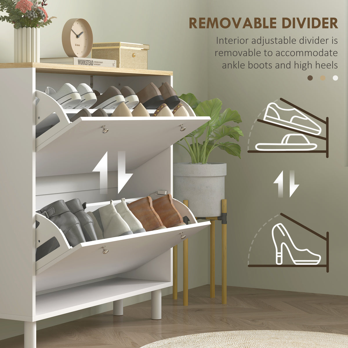 2-Drawer Shoe Storage Cabinet - White 16-Pair Slim Design-Home Furnishings > Storage & Organization > Shoe Storage Cabinets & Racks-DECOROLALA
