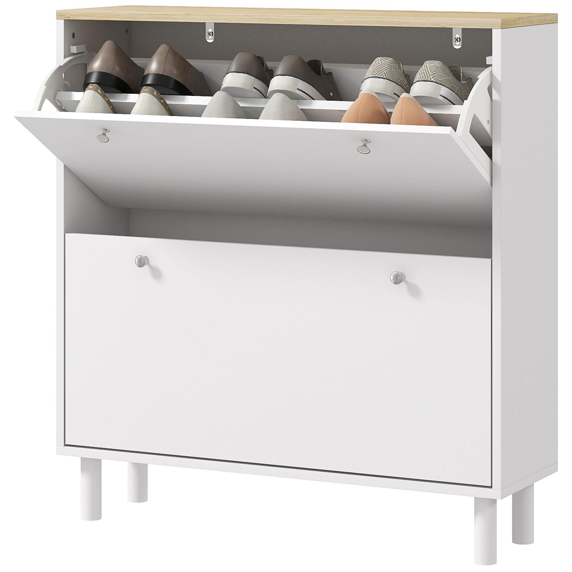 2-Drawer Shoe Storage Cabinet - White 16-Pair Slim Design-Home Furnishings > Storage & Organization > Shoe Storage Cabinets & Racks-DECOROLALA