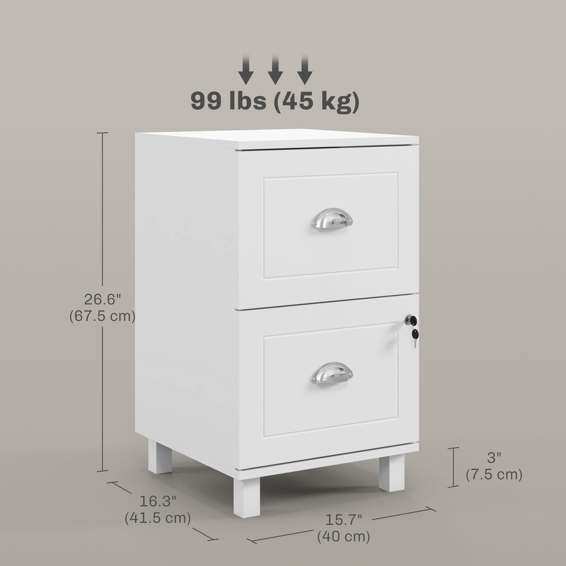 2-Drawer Small Filing Cabinet Lockable Home Office Storage Cabinet with Adjustable Hanging Bars for A4 Letter White-Office Products > Office Furniture > Office Cabinets & Cupboards-DECOROLALA