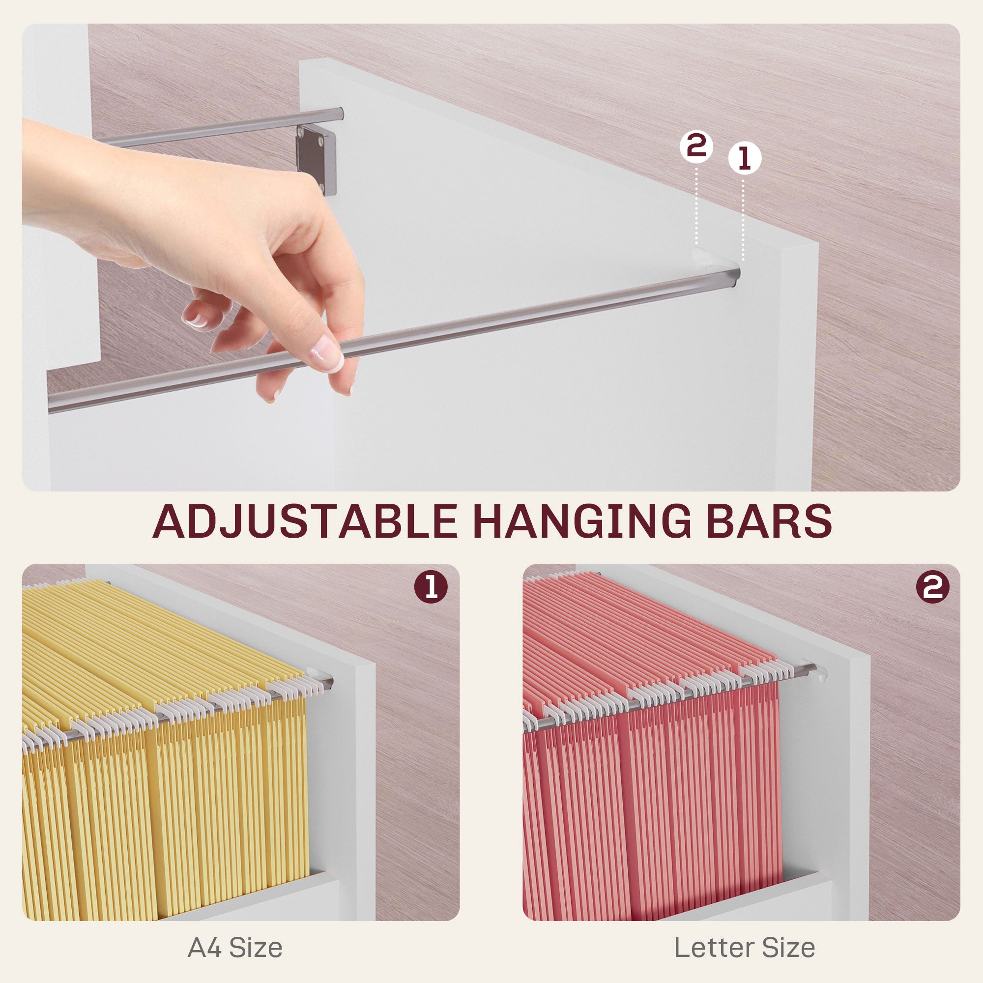 2-Drawer Small Filing Cabinet Lockable Home Office Storage Cabinet with Adjustable Hanging Bars for A4 Letter White-Office Products > Office Furniture > Office Cabinets & Cupboards-DECOROLALA