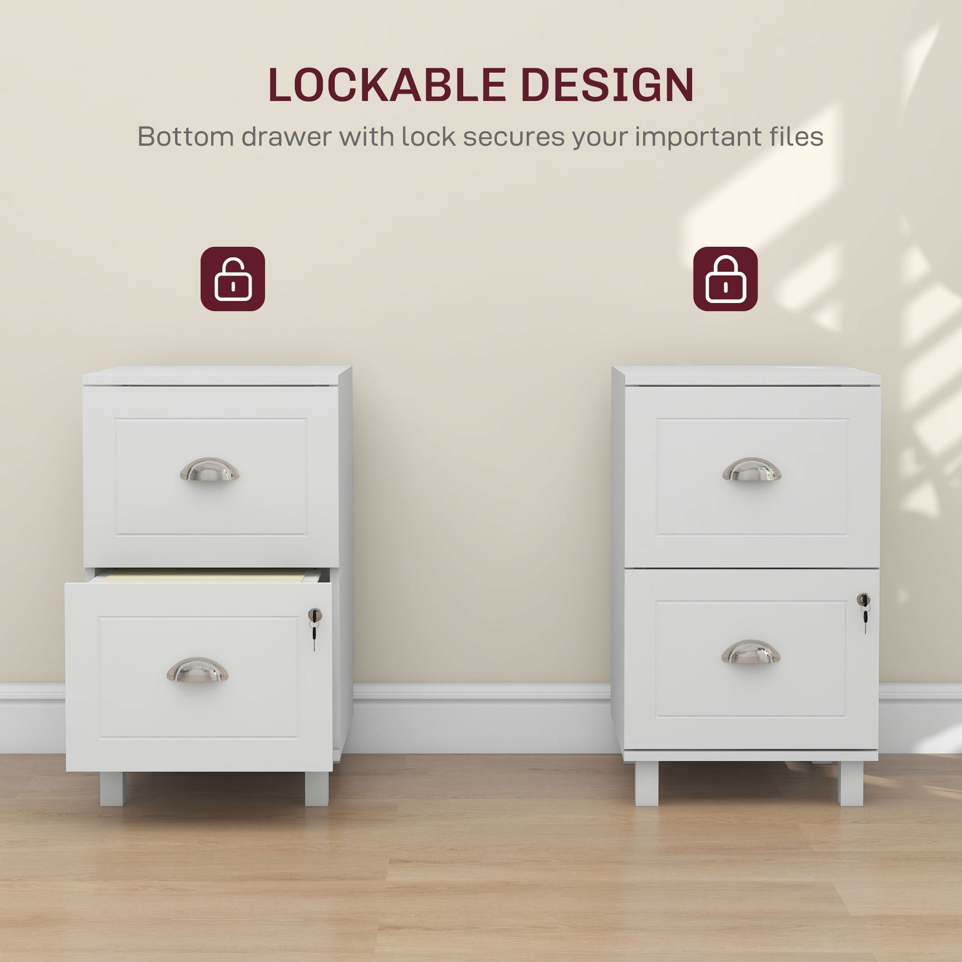 2-Drawer Small Filing Cabinet Lockable Home Office Storage Cabinet with Adjustable Hanging Bars for A4 Letter White-Office Products > Office Furniture > Office Cabinets & Cupboards-DECOROLALA