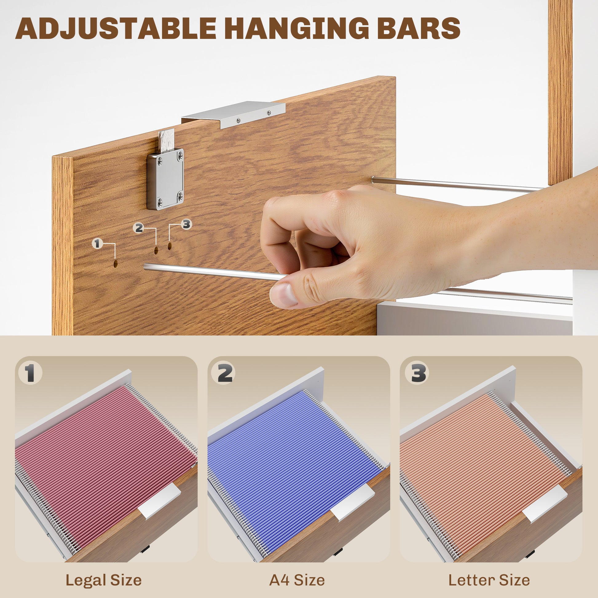 2 Drawer Small Filing Cabinet Lockable Office Storage Cabinet with Hanging Bars for A4 Legal Letter White Nature Wood-Office Products > Office Furniture > Office Cabinets & Cupboards-DECOROLALA