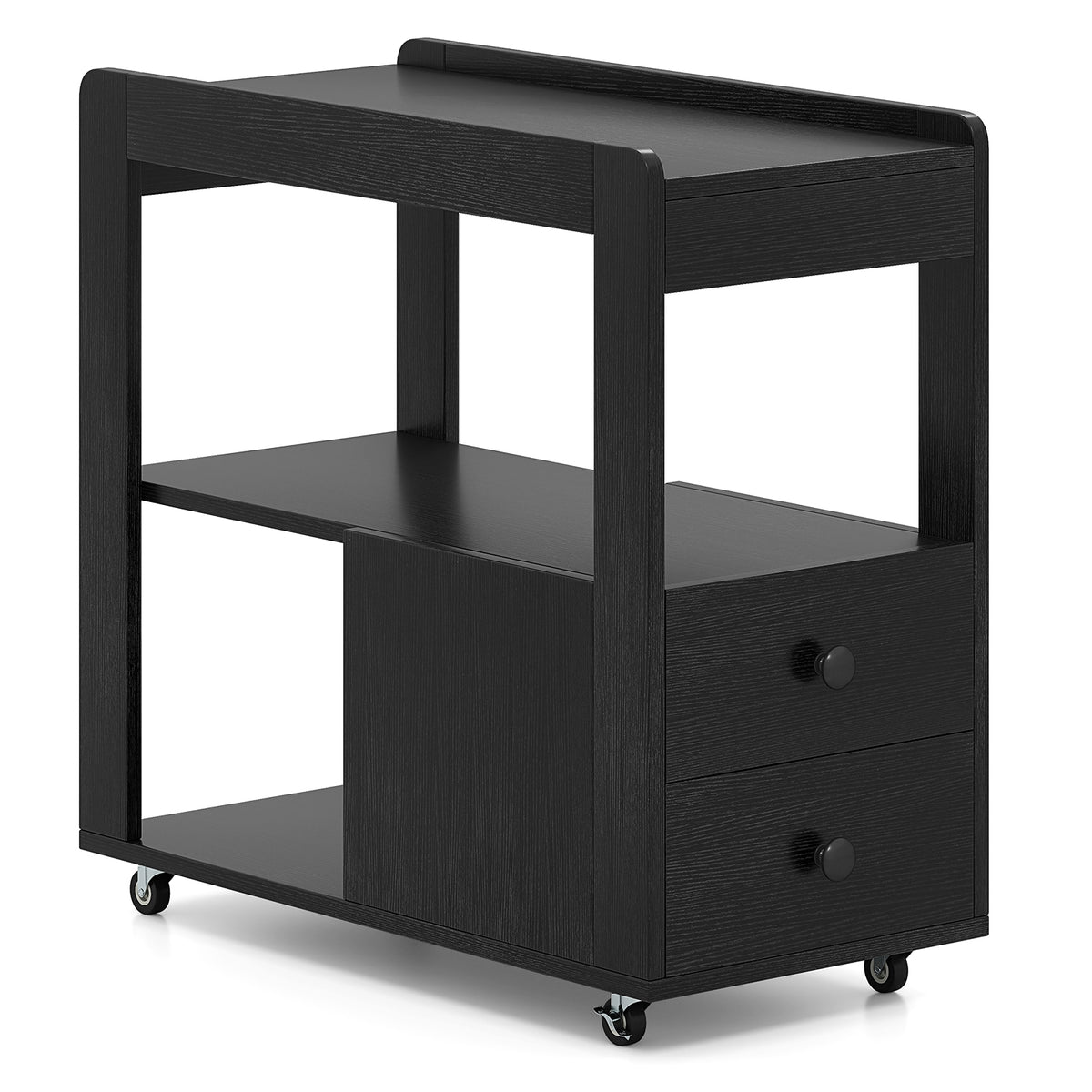2-Drawer Sofa Side Table with Shelves for Living Room-Black-End & Side Tables-DECOROLALA