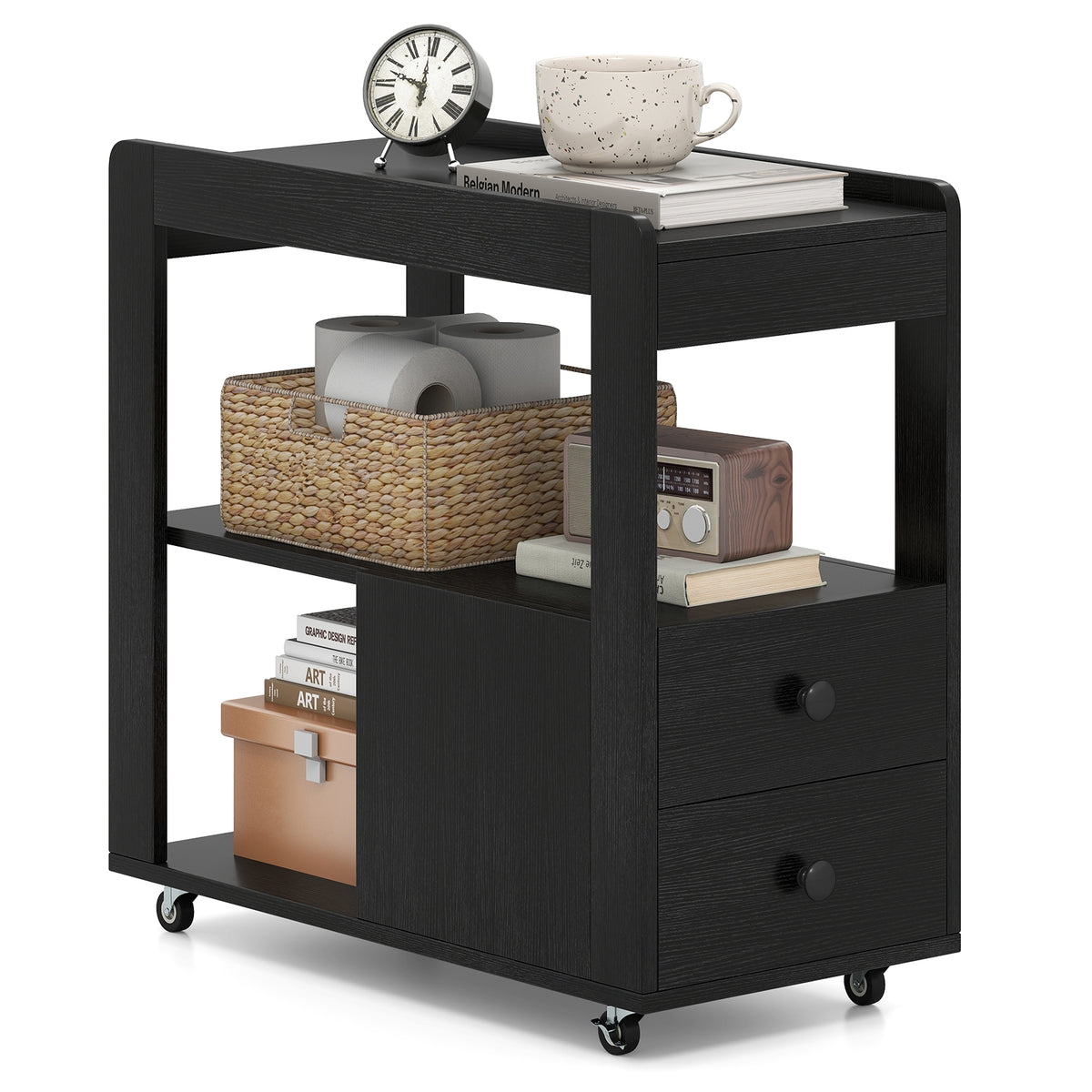 2-Drawer Sofa Side Table with Shelves for Living Room-Black-End & Side Tables-DECOROLALA