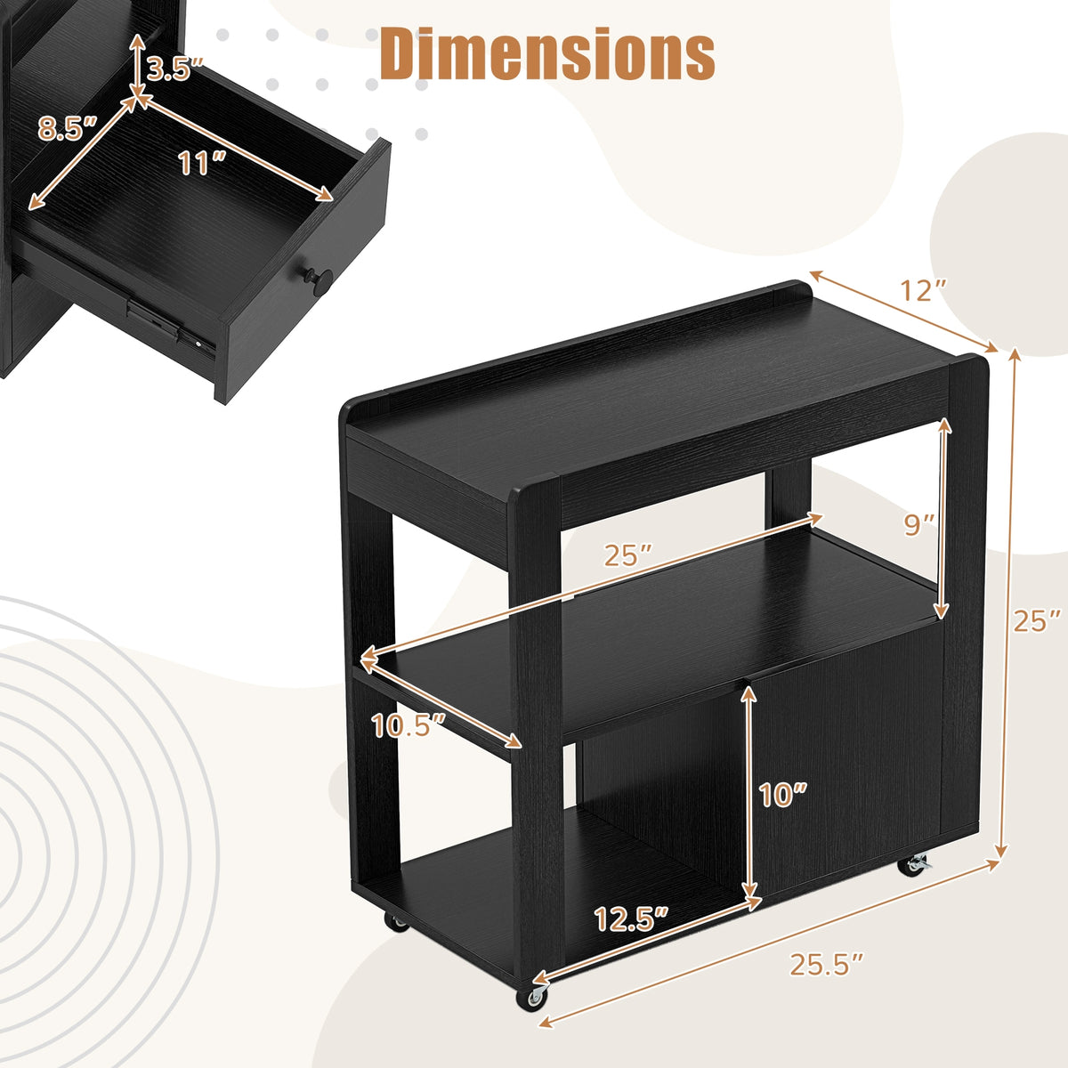 2-Drawer Sofa Side Table with Shelves for Living Room-Black-End & Side Tables-DECOROLALA