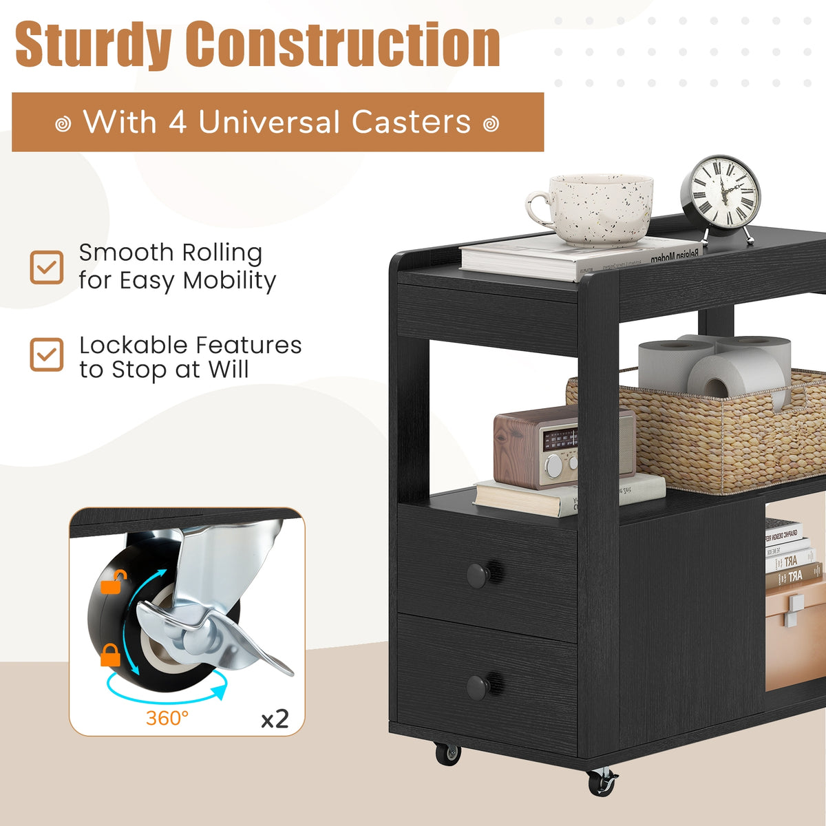 2-Drawer Sofa Side Table with Shelves for Living Room-Black-End & Side Tables-DECOROLALA