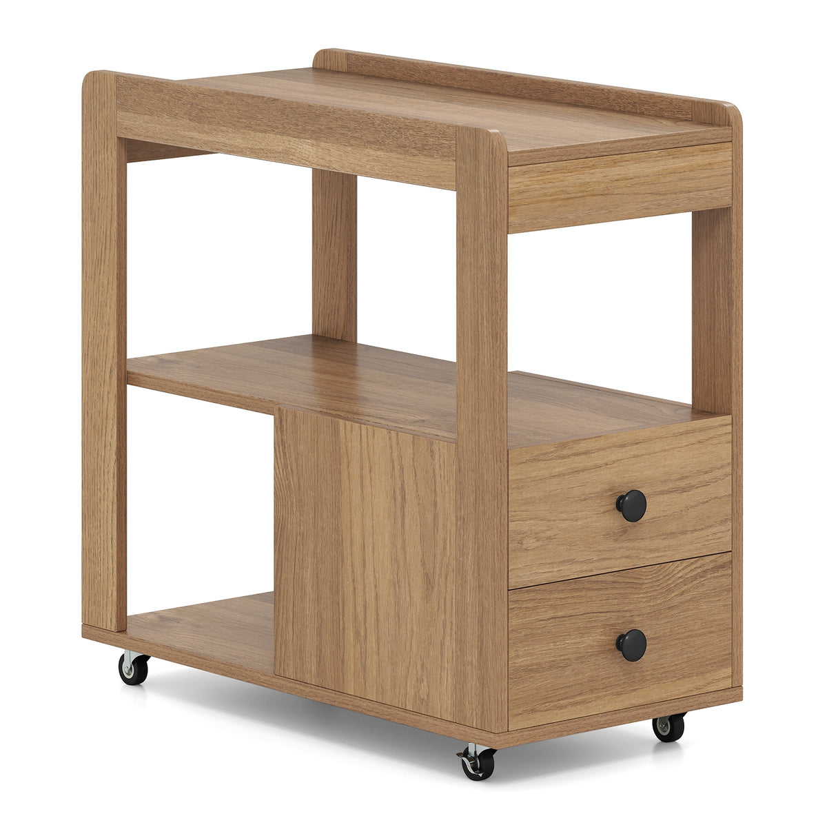 2-Drawer Sofa Side Table with Shelves for Living Room-Natural-End & Side Tables-DECOROLALA