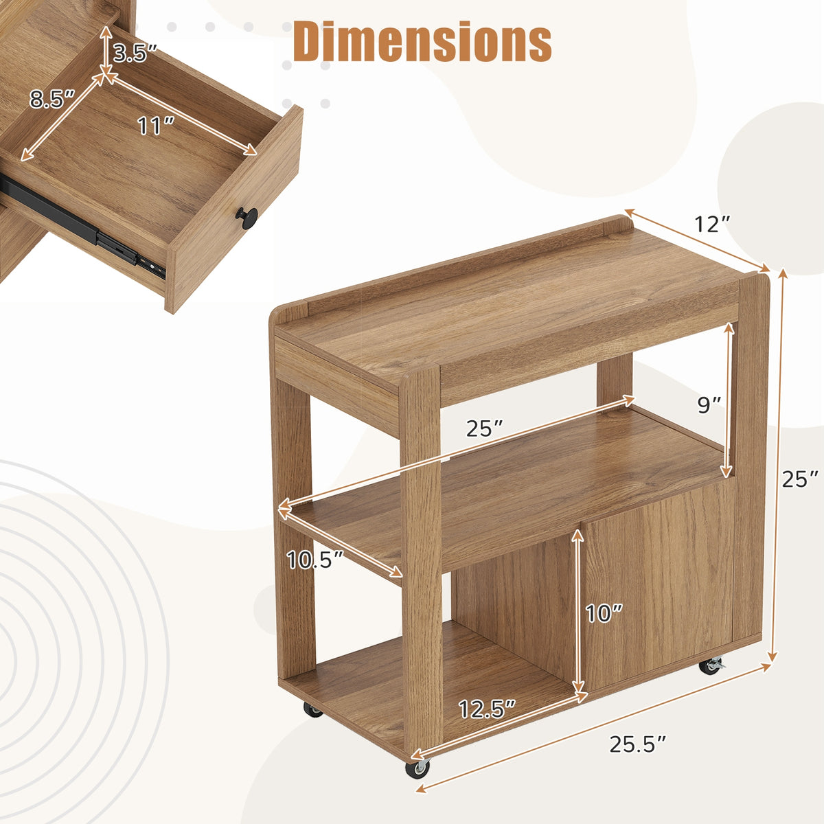 2-Drawer Sofa Side Table with Shelves for Living Room-Natural-End & Side Tables-DECOROLALA