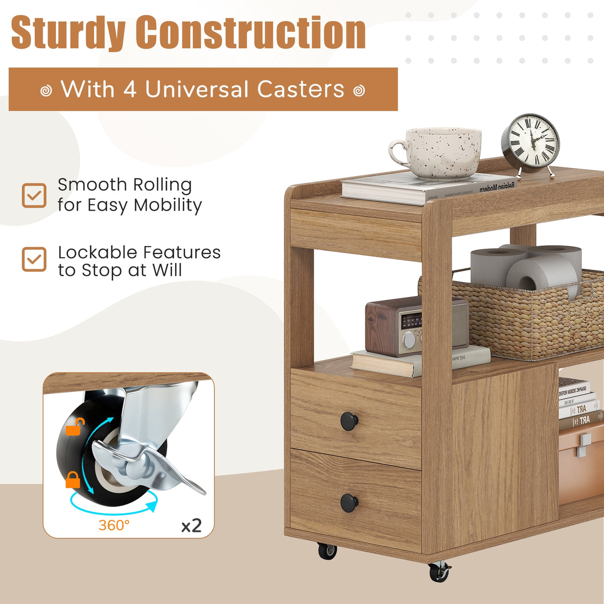 2-Drawer Sofa Side Table with Shelves for Living Room-Natural-End & Side Tables-DECOROLALA