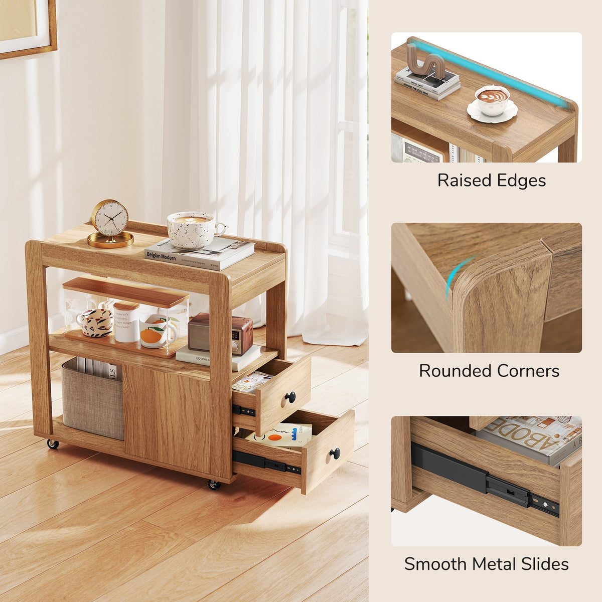 2-Drawer Sofa Side Table with Shelves for Living Room-Natural-End & Side Tables-DECOROLALA