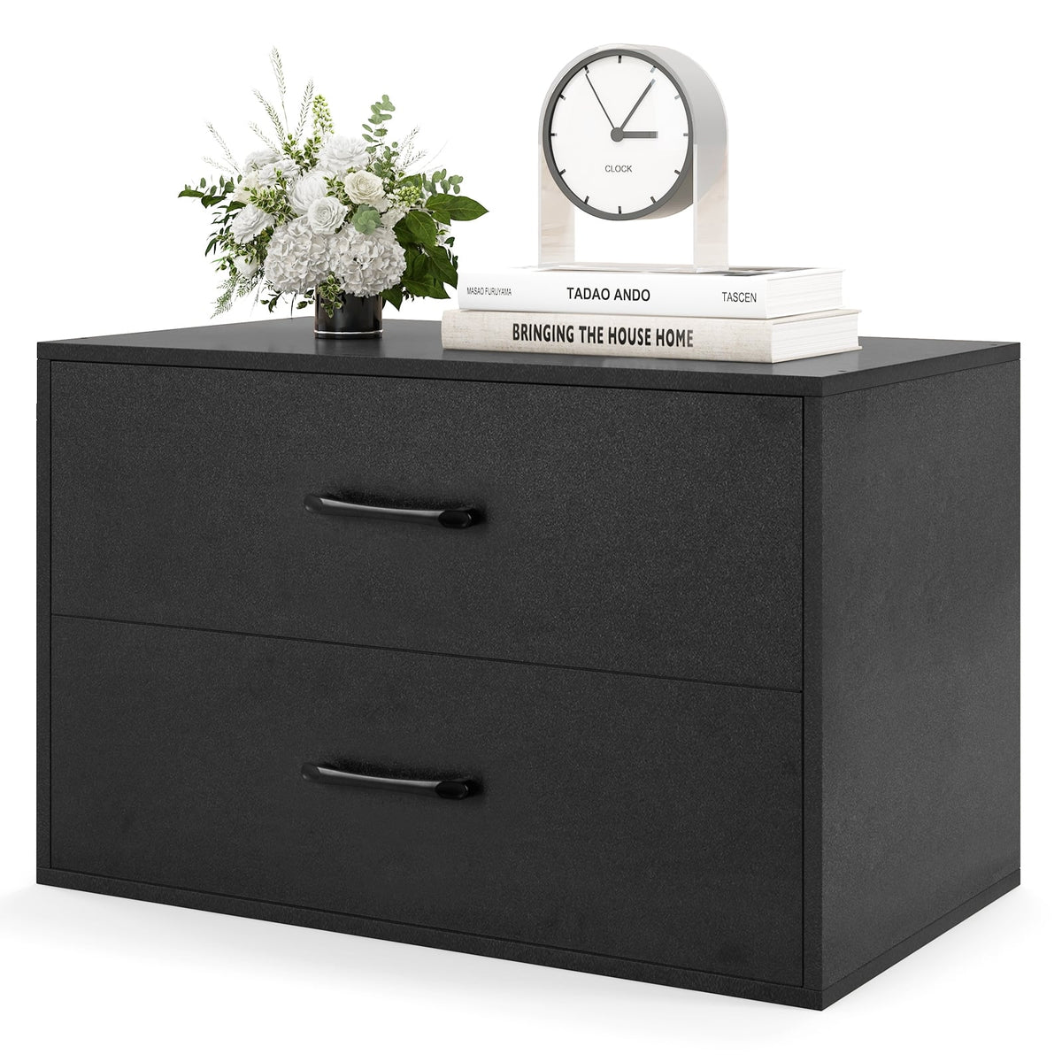 2-Drawer Stackable Horizontal Storage Cabinet Dresser Chest with Handles-Black-Dressers & Chests-DECOROLALA