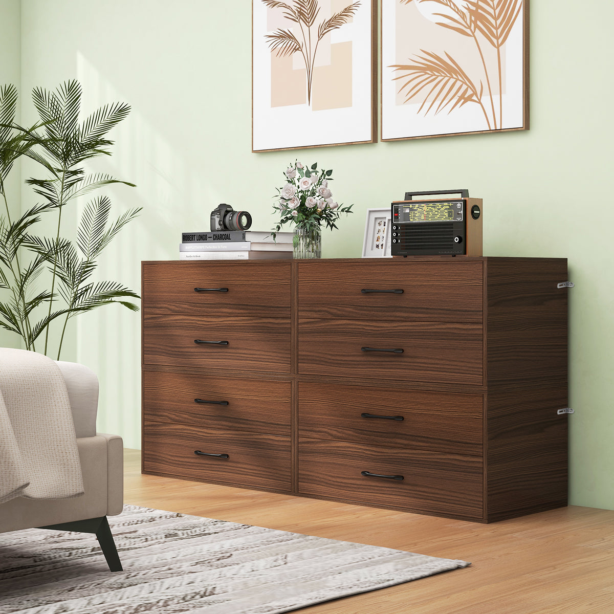 2-Drawer Stackable Storage Cabinet - Dark Brown-Dressers & Chests-DECOROLALA