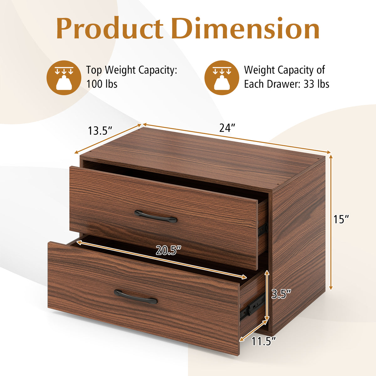 2-Drawer Stackable Storage Cabinet - Dark Brown-Dressers & Chests-DECOROLALA