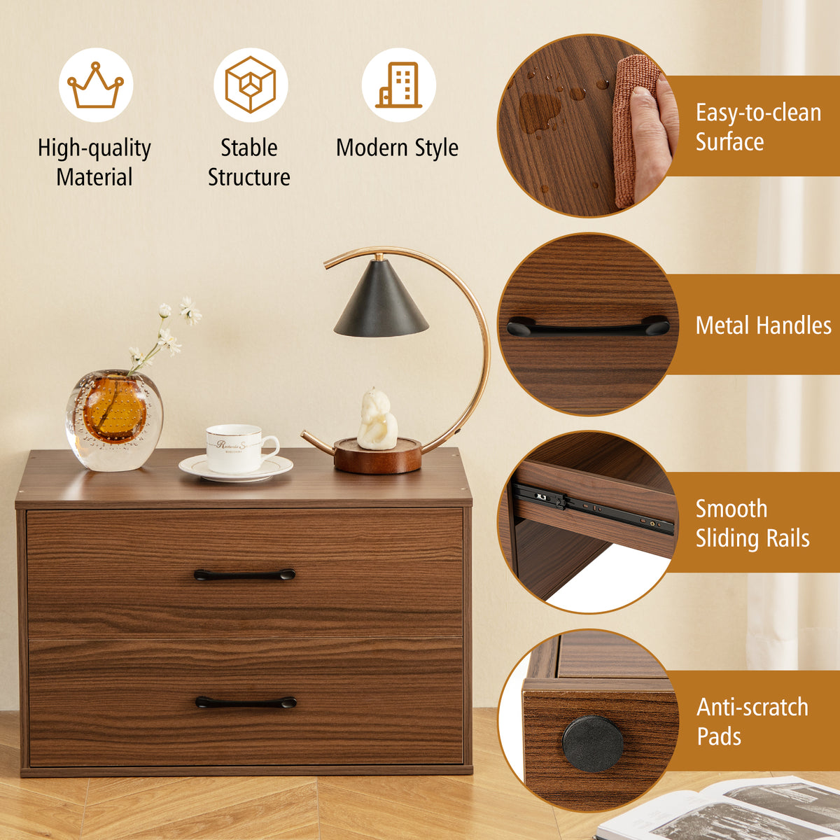 2-Drawer Stackable Storage Cabinet - Dark Brown-Dressers & Chests-DECOROLALA