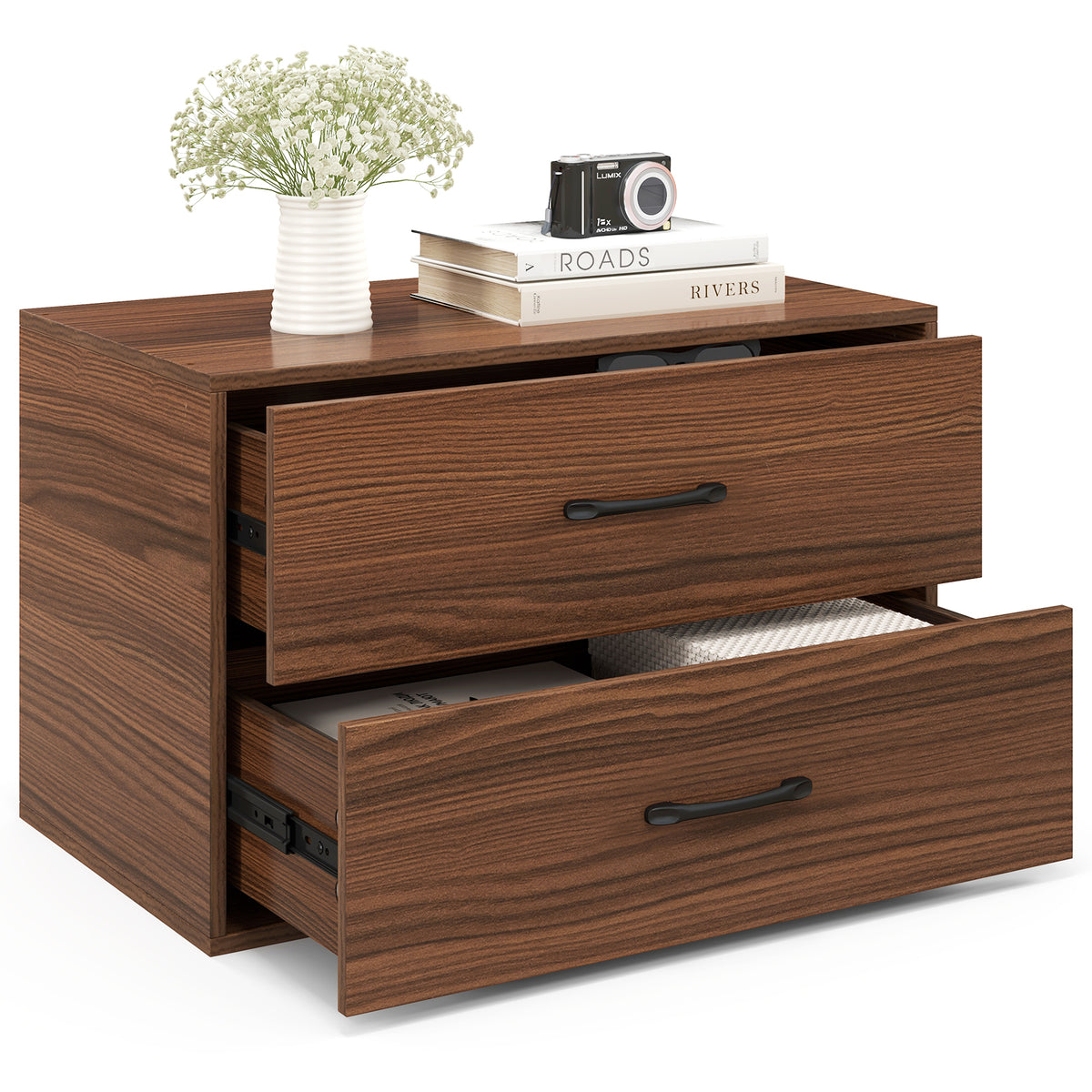 2-Drawer Stackable Storage Cabinet - Dark Brown-Dressers & Chests-DECOROLALA