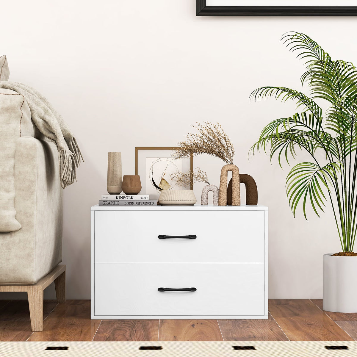2-Drawer Stackable Storage Cabinet - White (min order qty 2)-Dressers & Chests-DECOROLALA