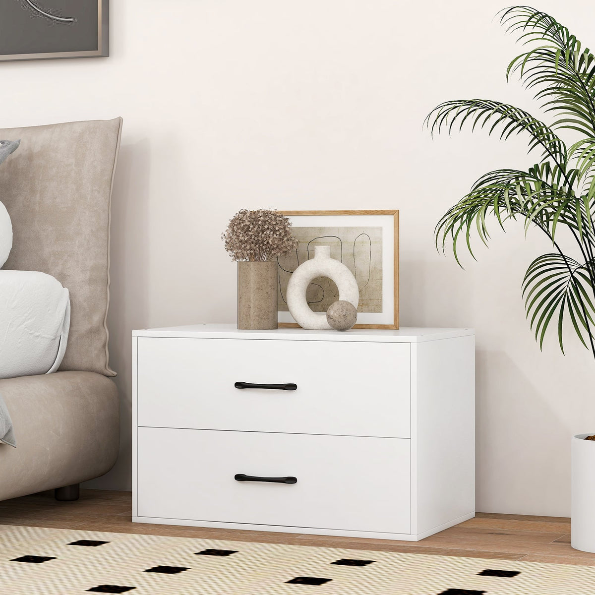 2-Drawer Stackable Storage Cabinet - White (min order qty 2)-Dressers & Chests-DECOROLALA