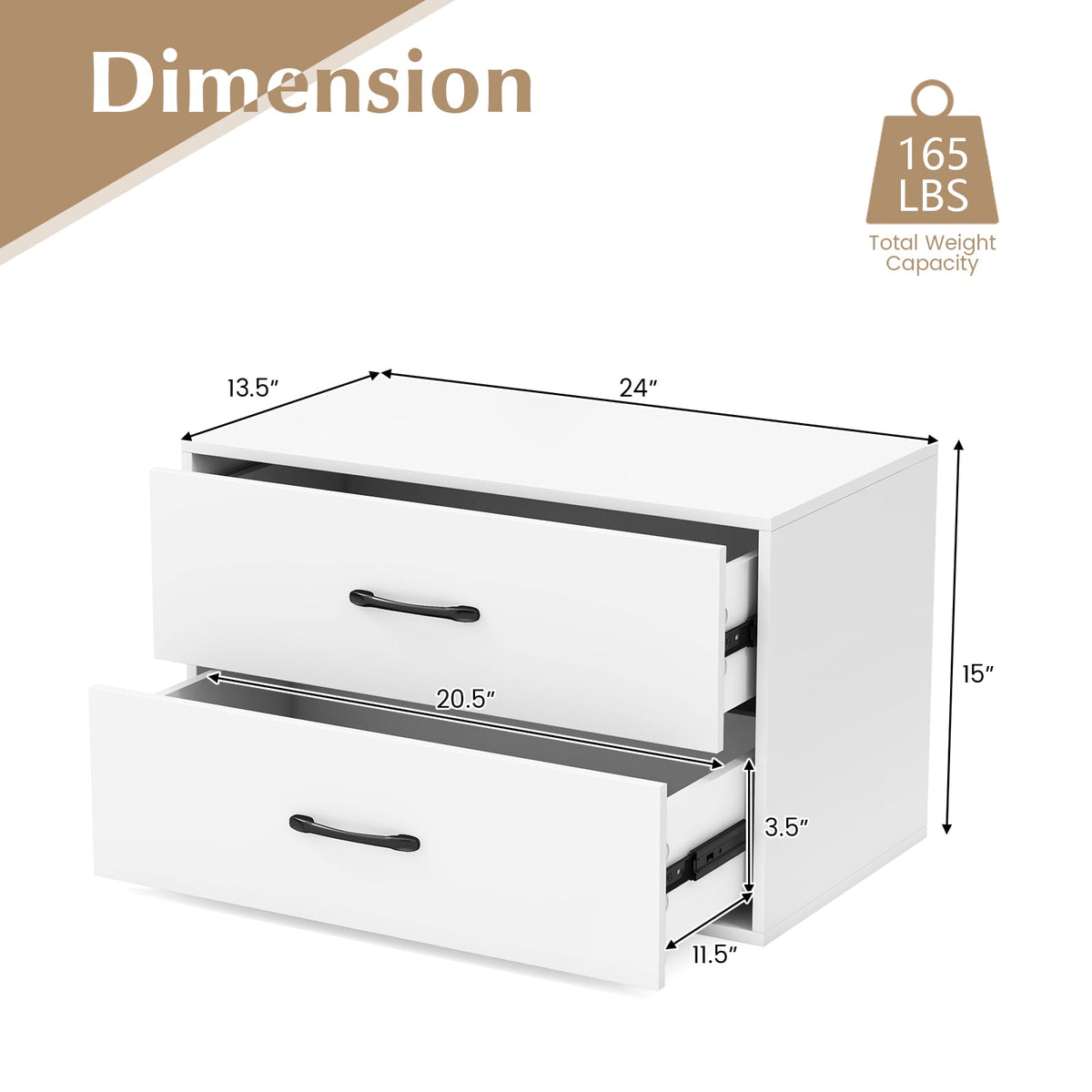 2-Drawer Stackable Storage Cabinet - White (min order qty 2)-Dressers & Chests-DECOROLALA