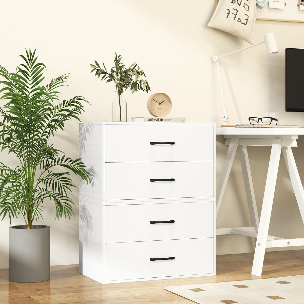 2-Drawer Stackable Storage Cabinet - White (min order qty 2)-Dressers & Chests-DECOROLALA