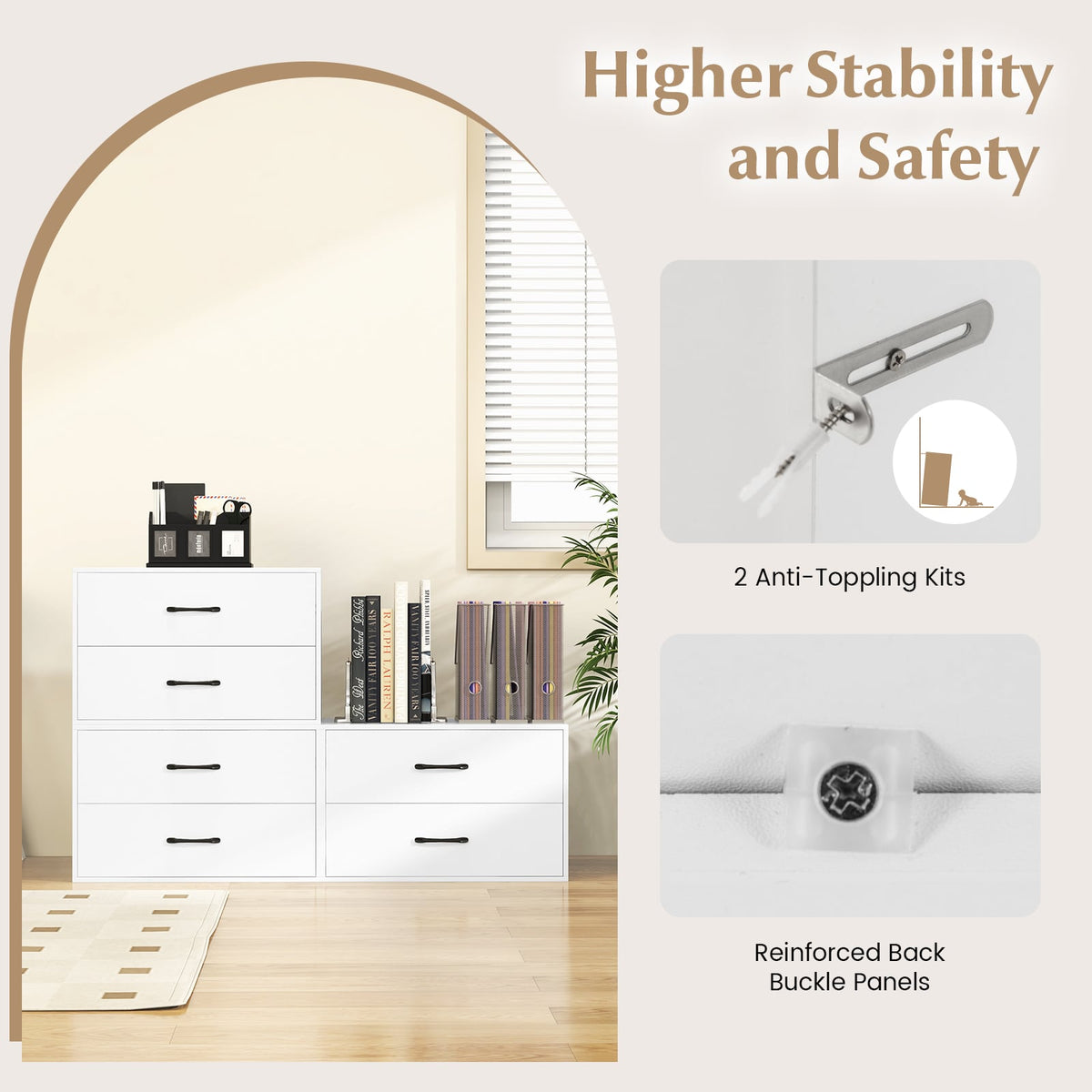 2-Drawer Stackable Storage Cabinet - White (min order qty 2)-Dressers & Chests-DECOROLALA