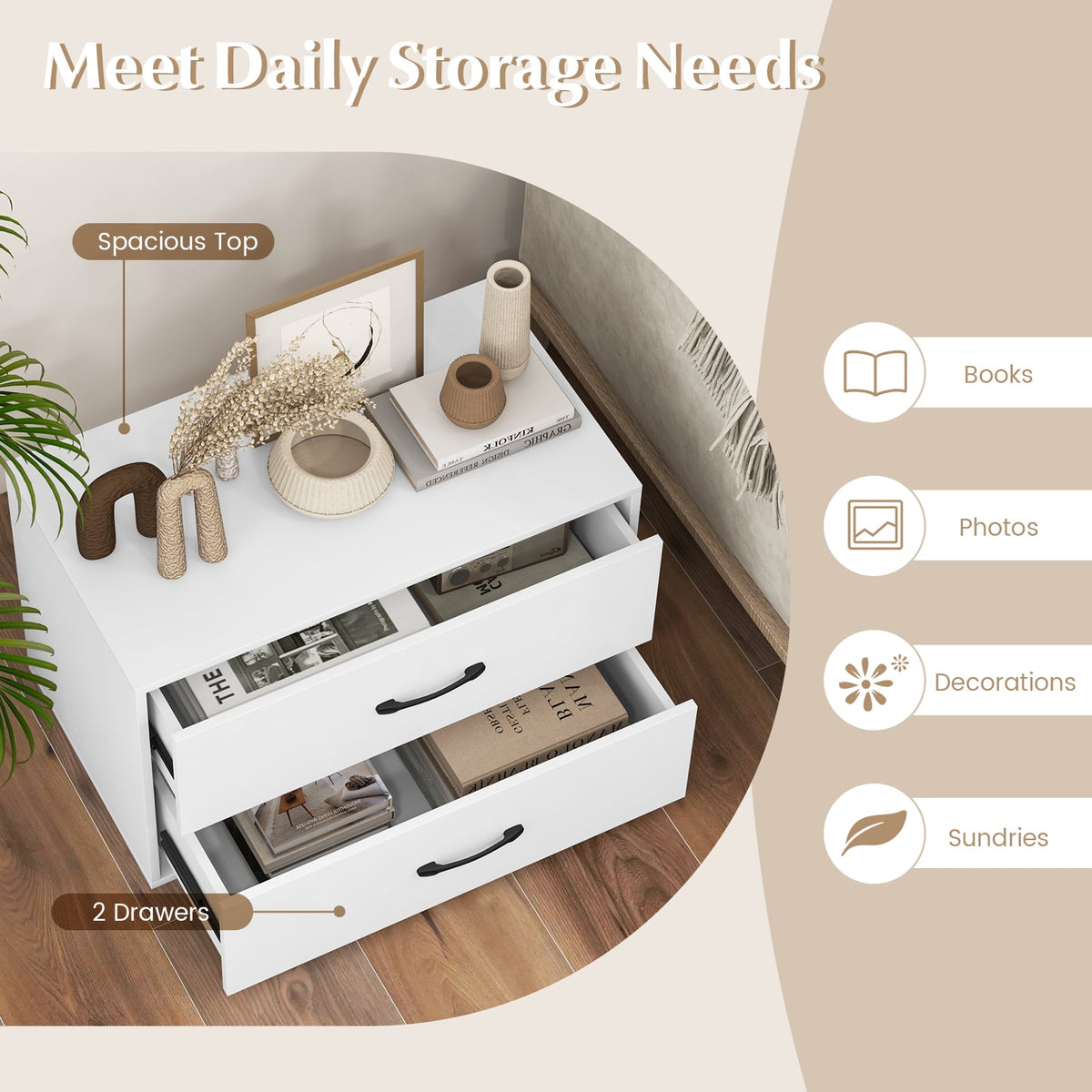 2-Drawer Stackable Storage Cabinet - White (min order qty 2)-Dressers & Chests-DECOROLALA