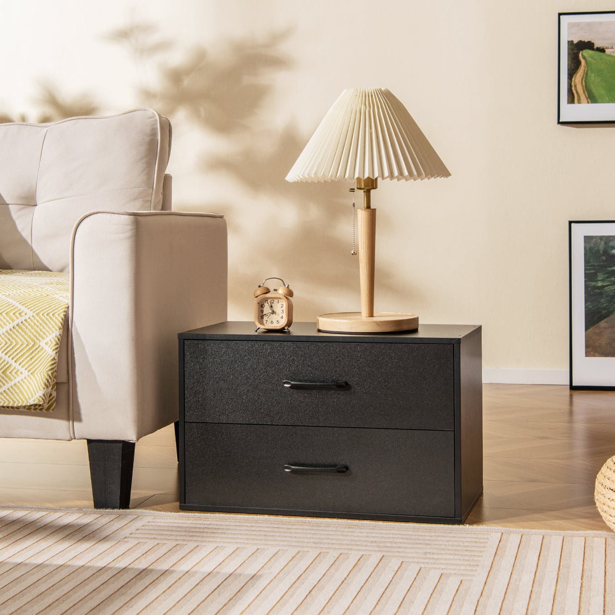 2-Drawer Stackable Storage Cabinet - Black (min order qty 2)-Dressers & Chests-DECOROLALA