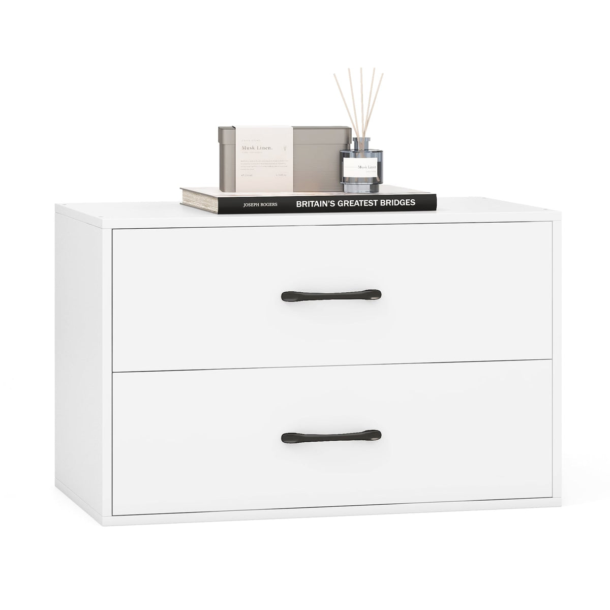 2-Drawer Stackable Storage Cabinet - White (min order qty 2)-Dressers & Chests-DECOROLALA
