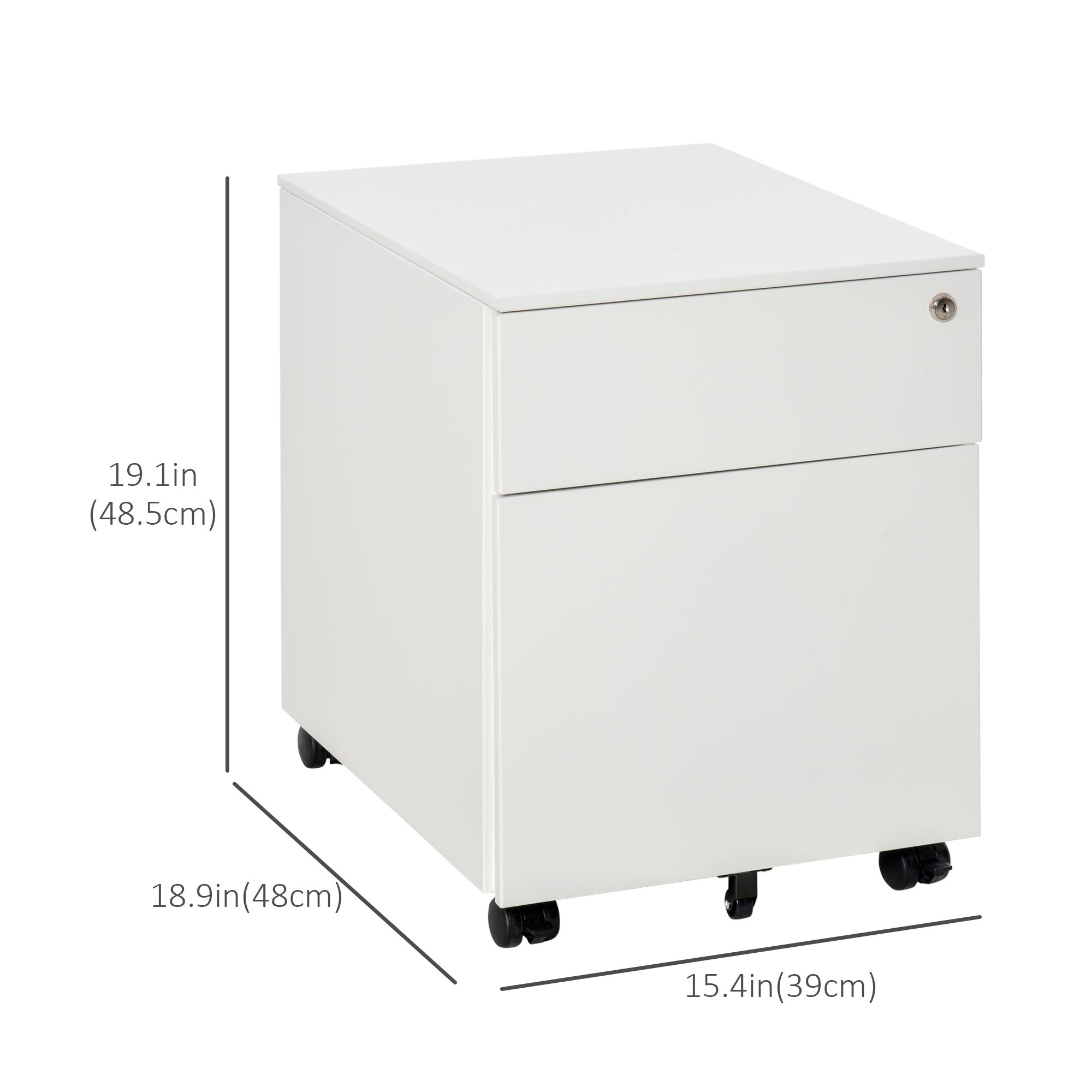 2-Drawer Steel Lockable File Cabinet with Wheels - White-Office Products > Office Furniture > Office Cabinets & Cupboards-DECOROLALA