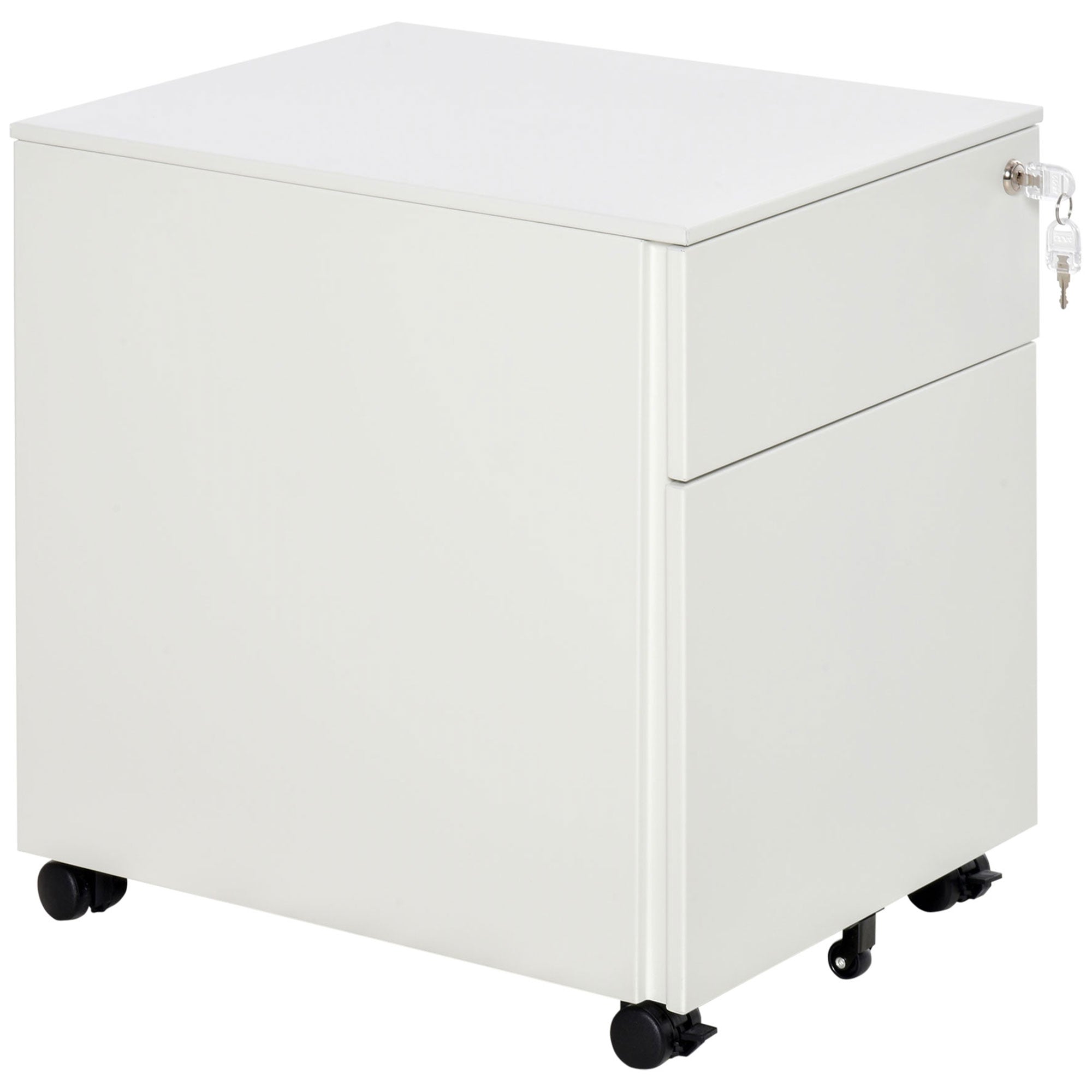 2-Drawer Steel Lockable File Cabinet with Wheels - White-Office Products > Office Furniture > Office Cabinets & Cupboards-DECOROLALA