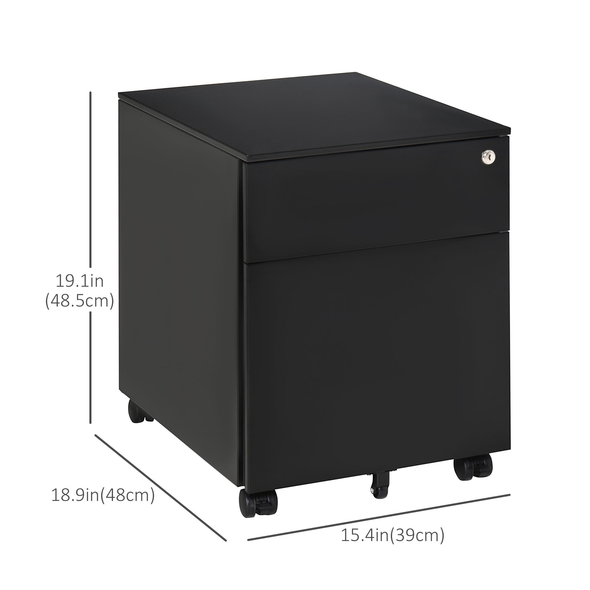 2-Drawer Steel Mobile File Cabinet with Lock - Black-Office Products > Office Furniture > Office Cabinets & Cupboards-DECOROLALA