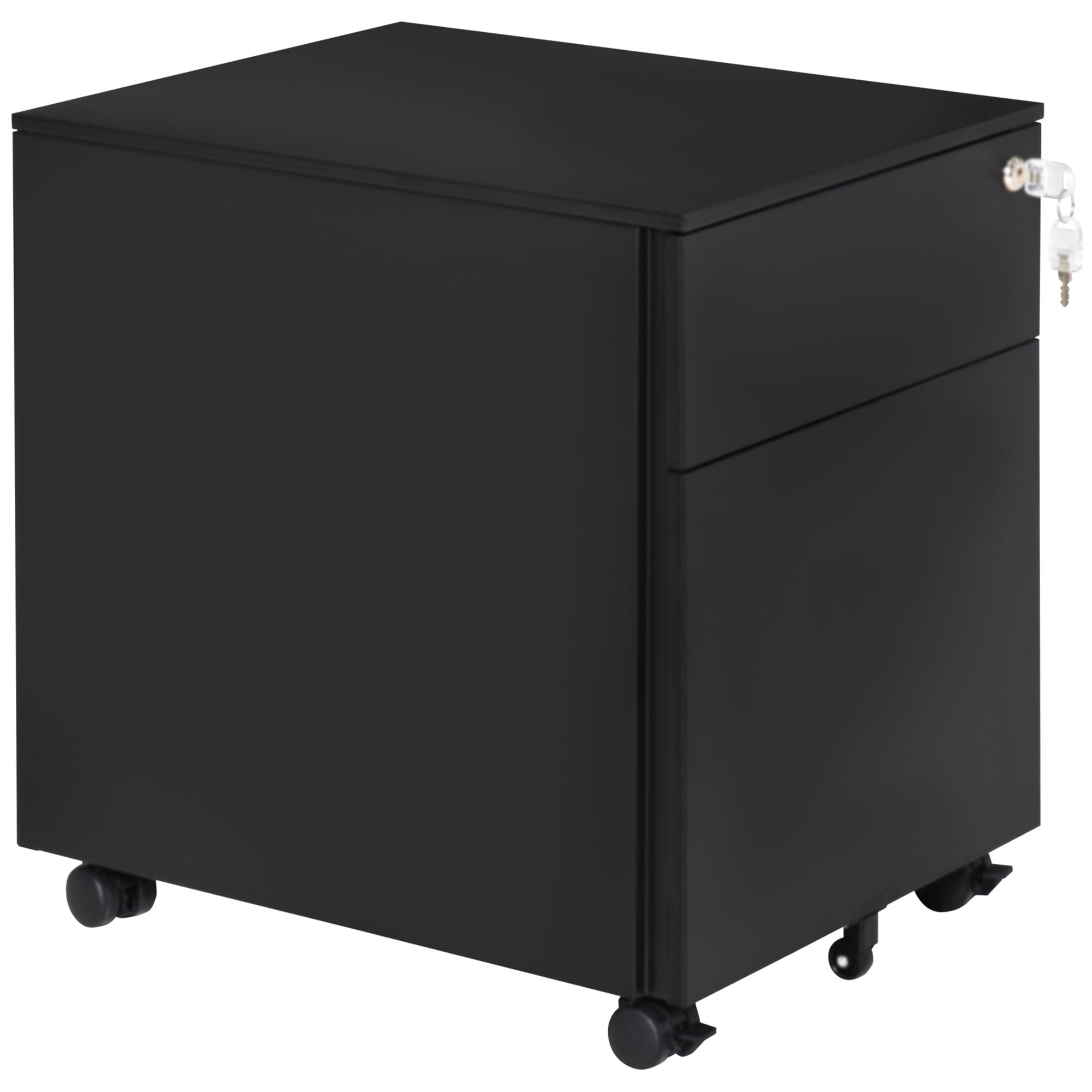 2-Drawer Steel Mobile File Cabinet with Lock - Black-Office Products > Office Furniture > Office Cabinets & Cupboards-DECOROLALA