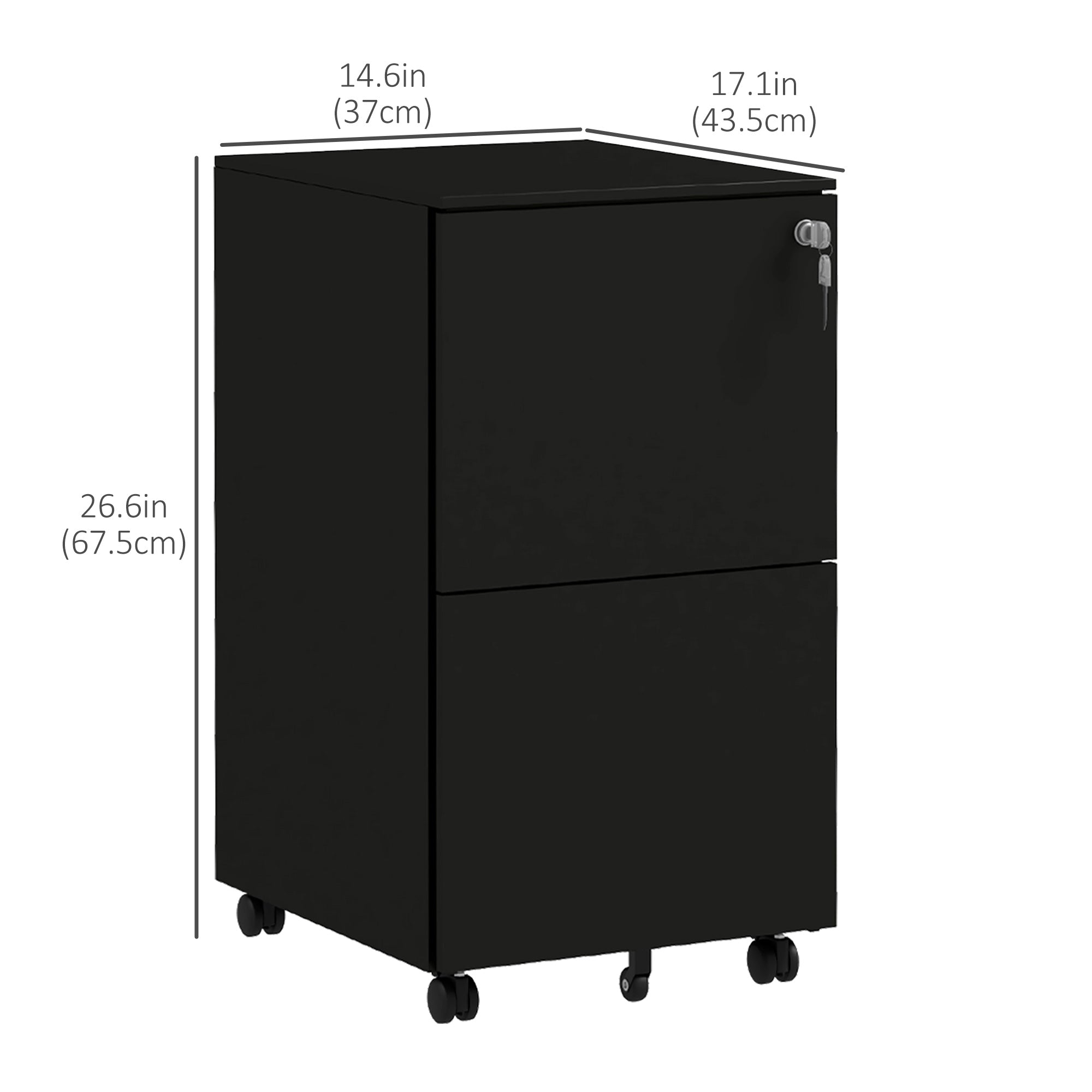 2-Drawer Steel Mobile Filing Cabinet with Lock - Black-Office Products > Office Furniture > Office Cabinets & Cupboards-DECOROLALA