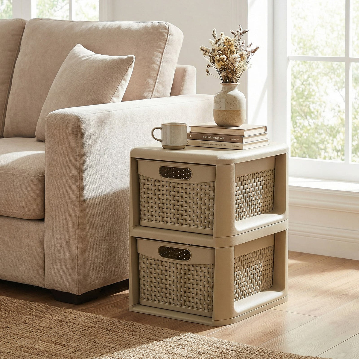 2-Drawer Storage Organizer with Wicker Patterns-Brown-Dressers & Chests-DECOROLALA