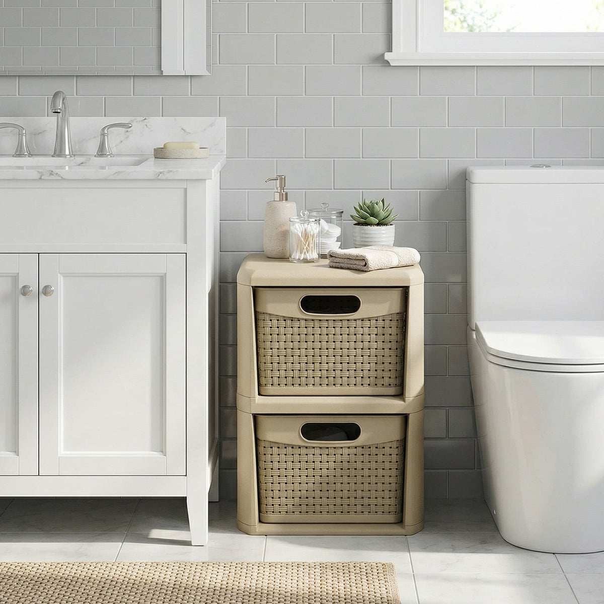 2-Drawer Storage Organizer with Wicker Patterns-Brown-Dressers & Chests-DECOROLALA