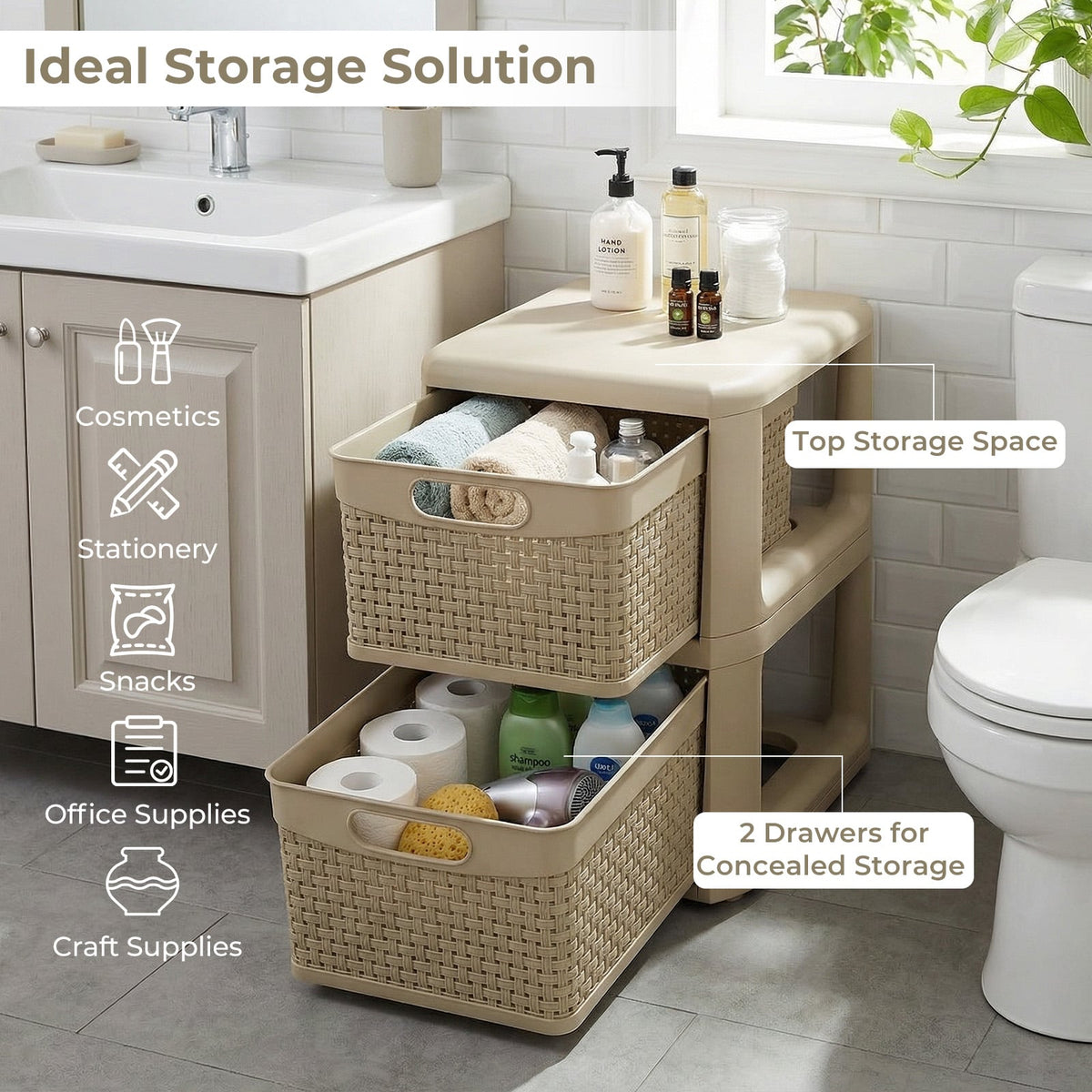 2-Drawer Storage Organizer with Wicker Patterns-Brown-Dressers & Chests-DECOROLALA