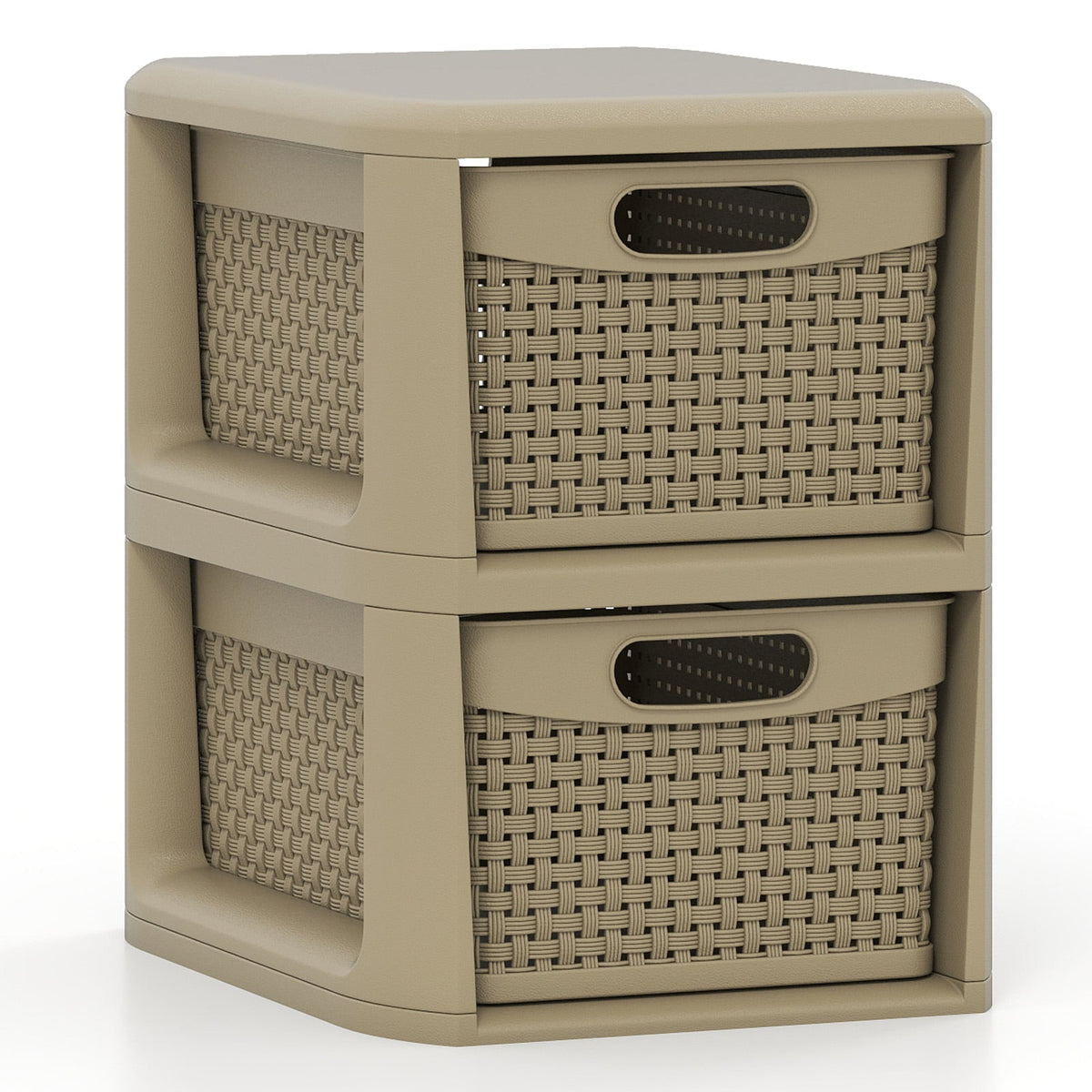 2-Drawer Storage Organizer with Wicker Patterns-Brown-Dressers & Chests-DECOROLALA